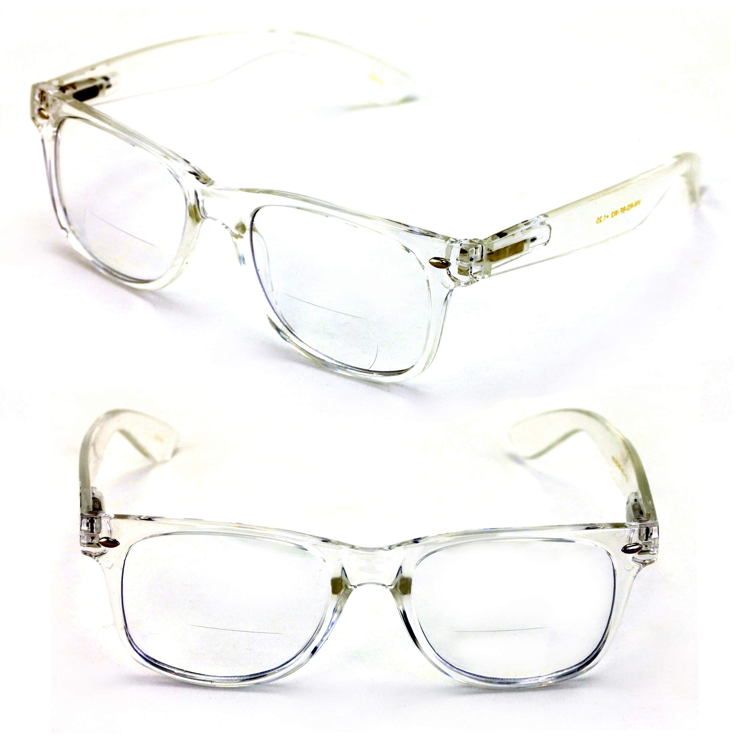V.W.E. 2 Pairs of Comfortable Classic Retro Reading Glasses - Bifocals - Spring Hinge - Clear Transparent Frame