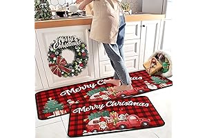 Buffalo Plaid Red Truck Christmas Kitchen Rugs