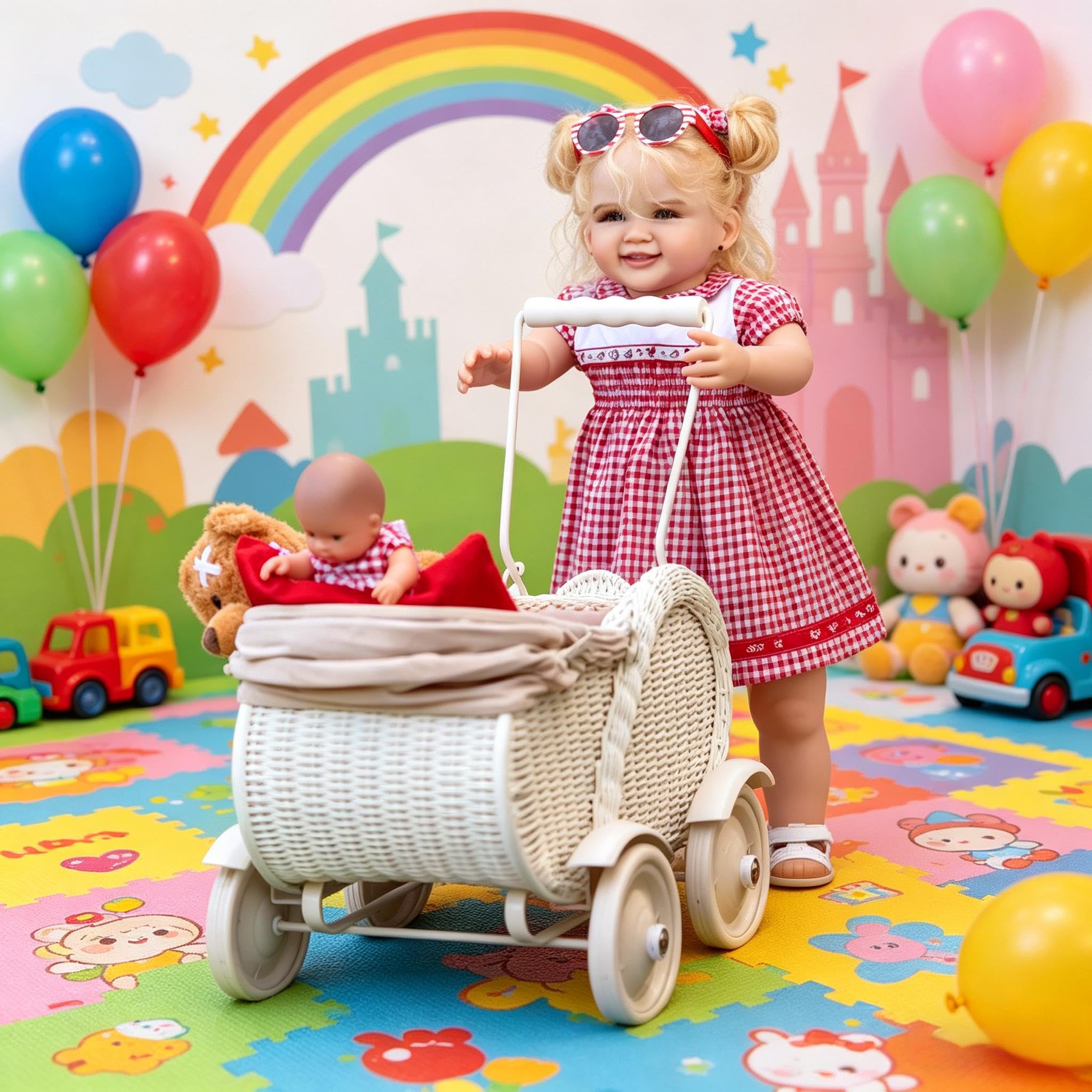 RXDOLL 71,1 cm süßes Gesicht, lebensechte Reborn-Babypuppe, weicher Vinyl-Stoffkörper, echte Babygröße, verwurzeltes blondes lockiges Haar, realistisches Neugeborenes, Kleinkind, Mädchen, Puppe