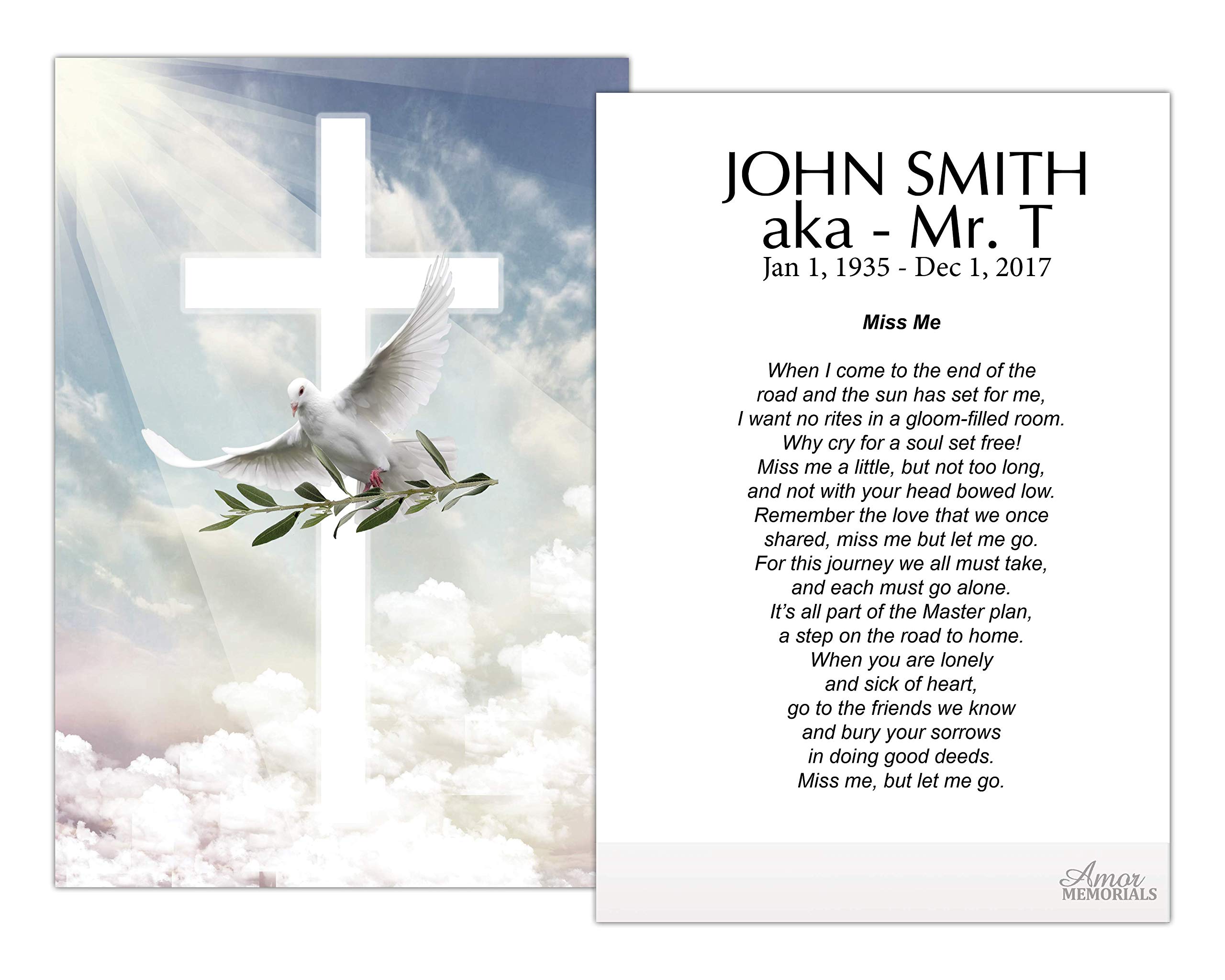 Amor Memorials Stationery Funeral Memorial Prayer Cards - FPC1165EN Dove with Olive