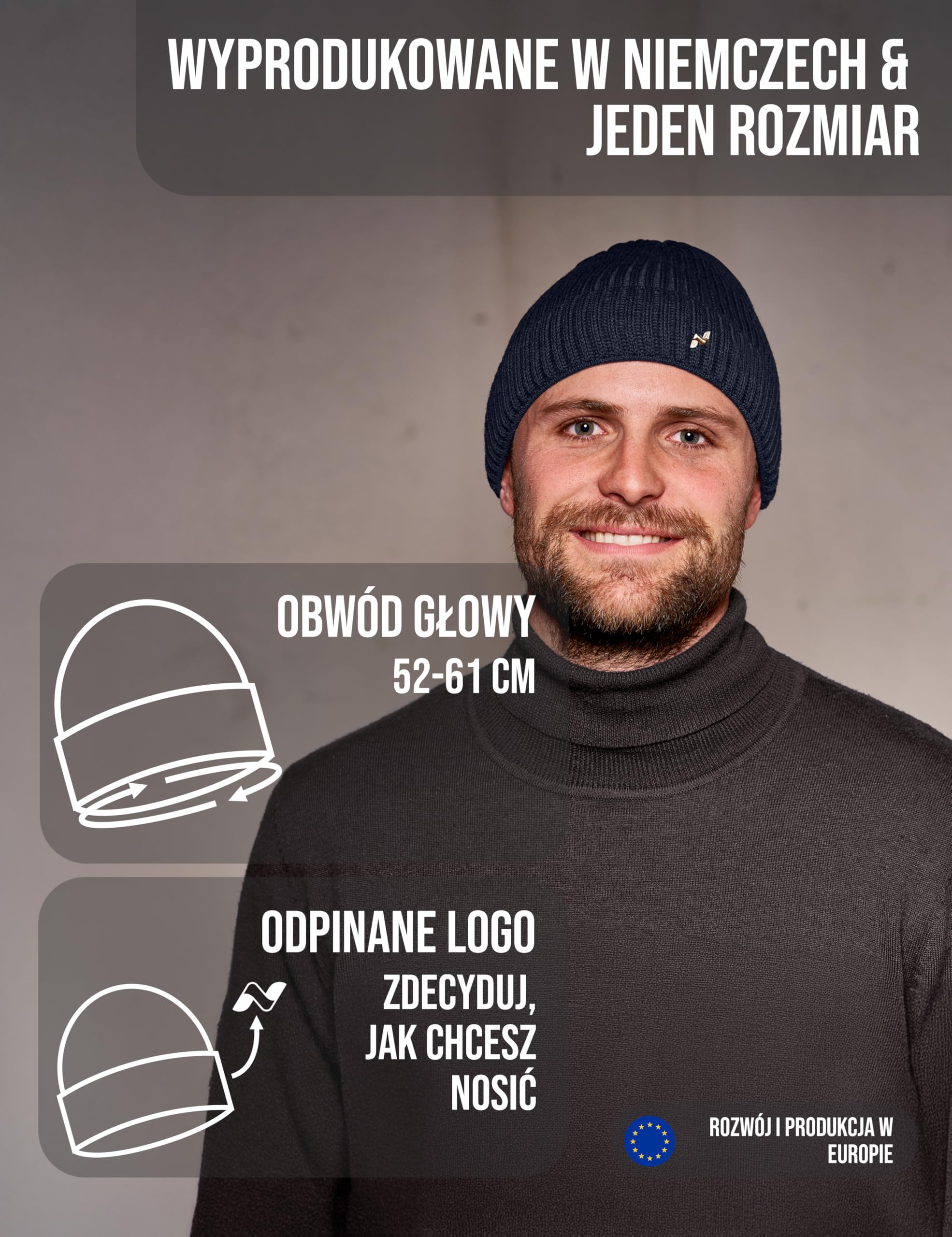 NYTTED® Czapka z merynosów, wyprodukowana w Niemczech, 100% najdelikatniejsza wełna z merynosów, czapka wełniana na jesień i zimę