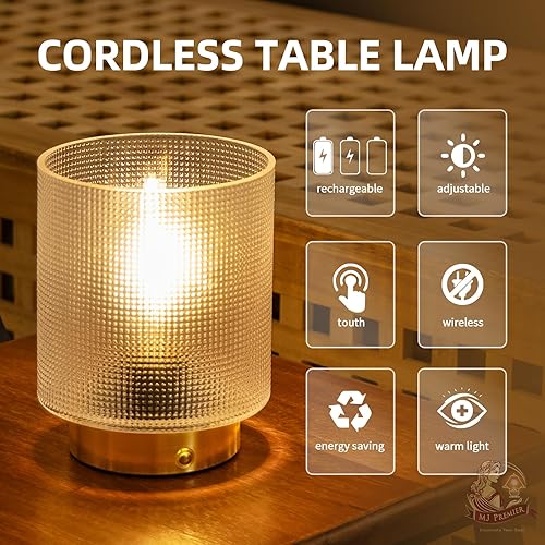 Miniatura 2 de MJ PREMIER Lámpara recargable inalámbrica, lámpara de cristal con pilas para corte de energía, lámparas de noche táctiles portátiles de brillo
