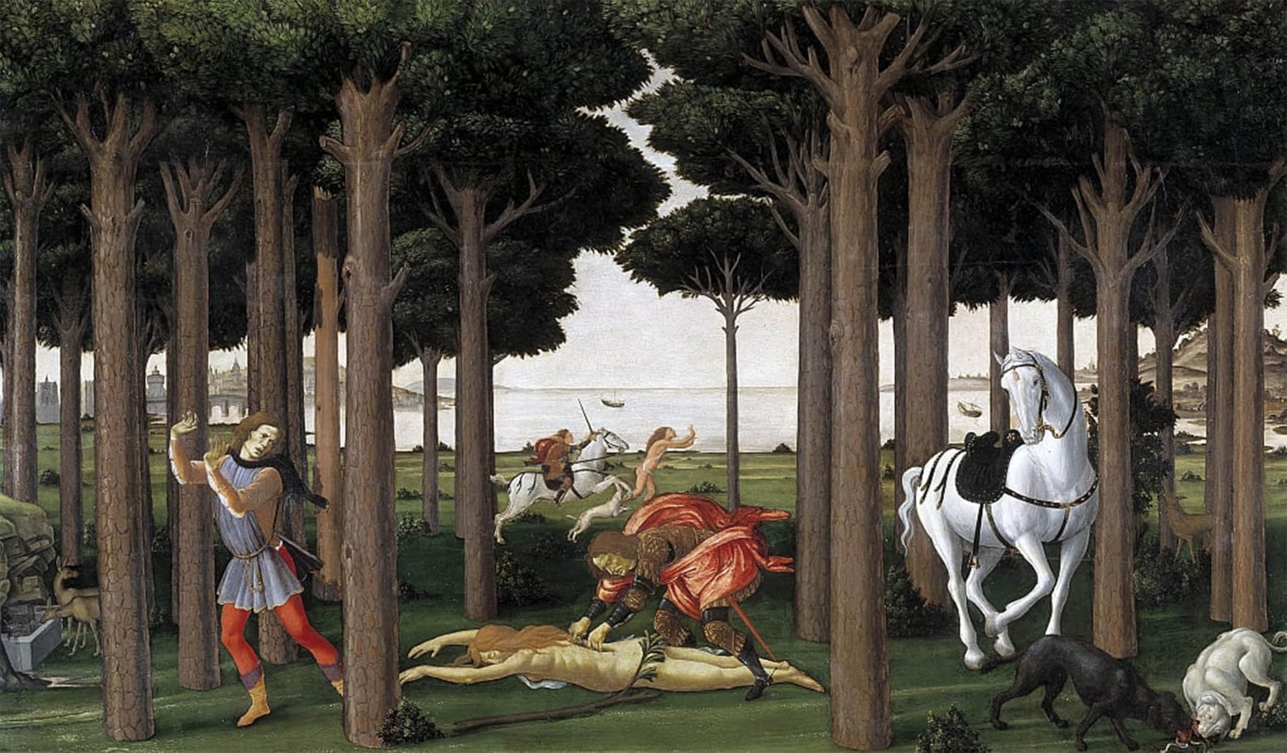 ARTXLXXBN Famous Painting Art Wall Decor Abstract Art Picture The story of nastagio Degli Onesti second episode by Sandro Botticelli Animal Pictures for Home Decor 60x90cm