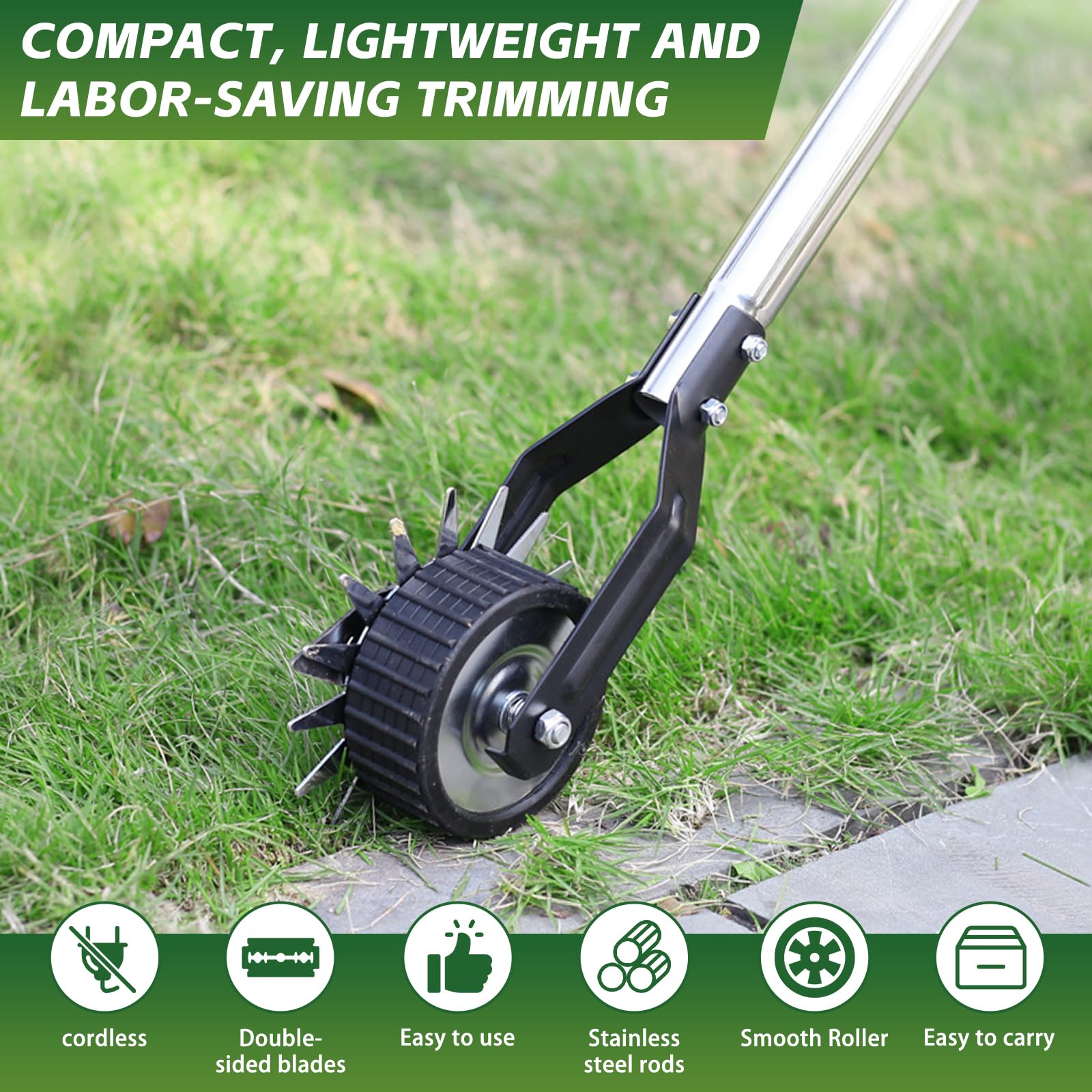 Tagliabordi Manuale Con Rotelle - Tagliaerba Da Giardino Con Manico Regolabile 100-170cm | Per Bordi Prato Perfecti - Foto 11