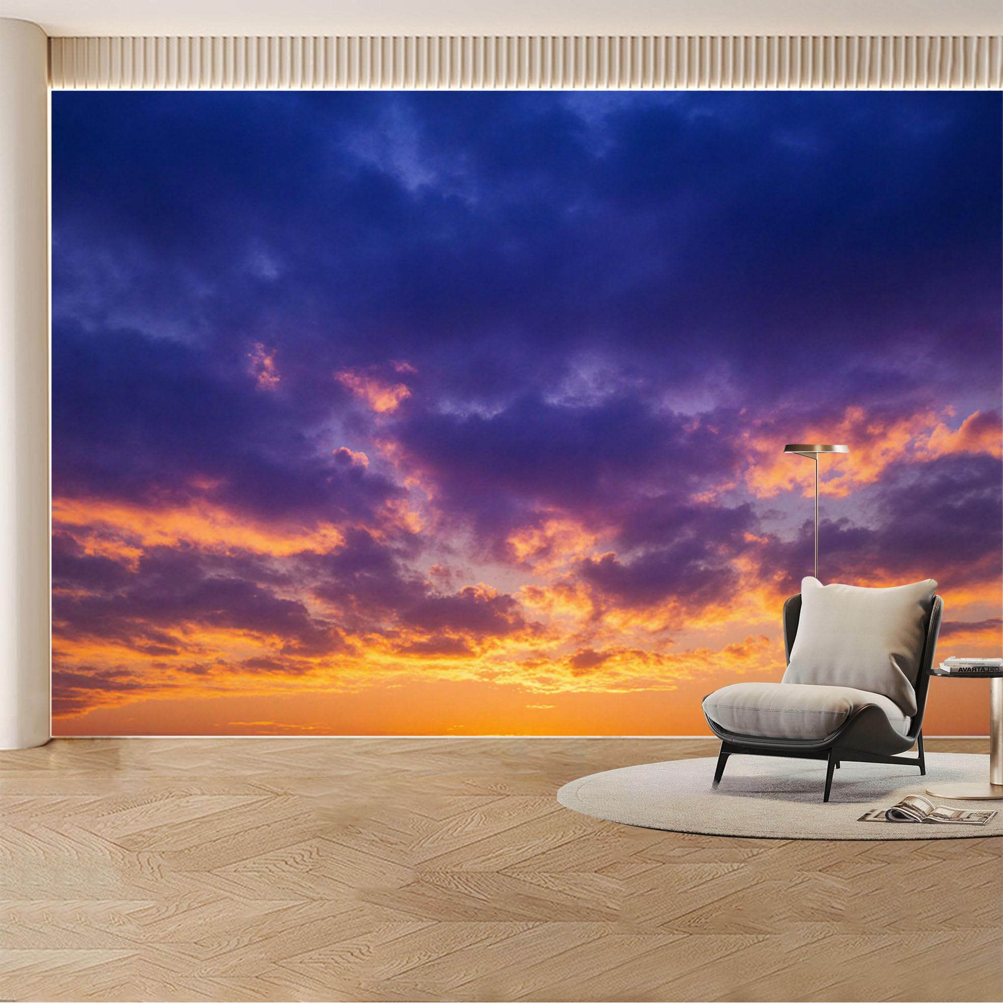 Custom Wall Mural Wallpaper Sunset Clouds Nature， Landscape 3D Effect Wall Decor， Large Wall Art， Misty Luxury Removable SelfAdhesive Large Photo for Living Room， Bedroom， Office