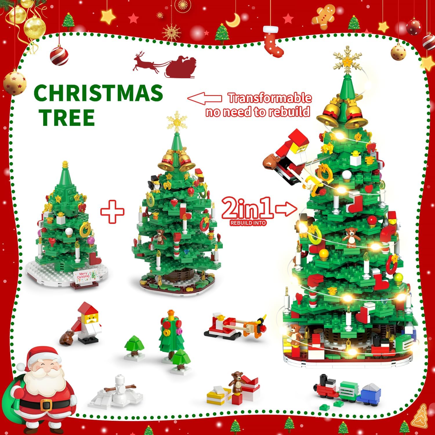 Advent Calendar 2025 Adult Teen Boys Girls Kids, Christmas Tree Building Toy Set with Led Light, 1100+ Pcs Christmas Tree advent calendars Family Advent Calendars 2025 Adults Women Men Teen Boys Girls Advent Calendar