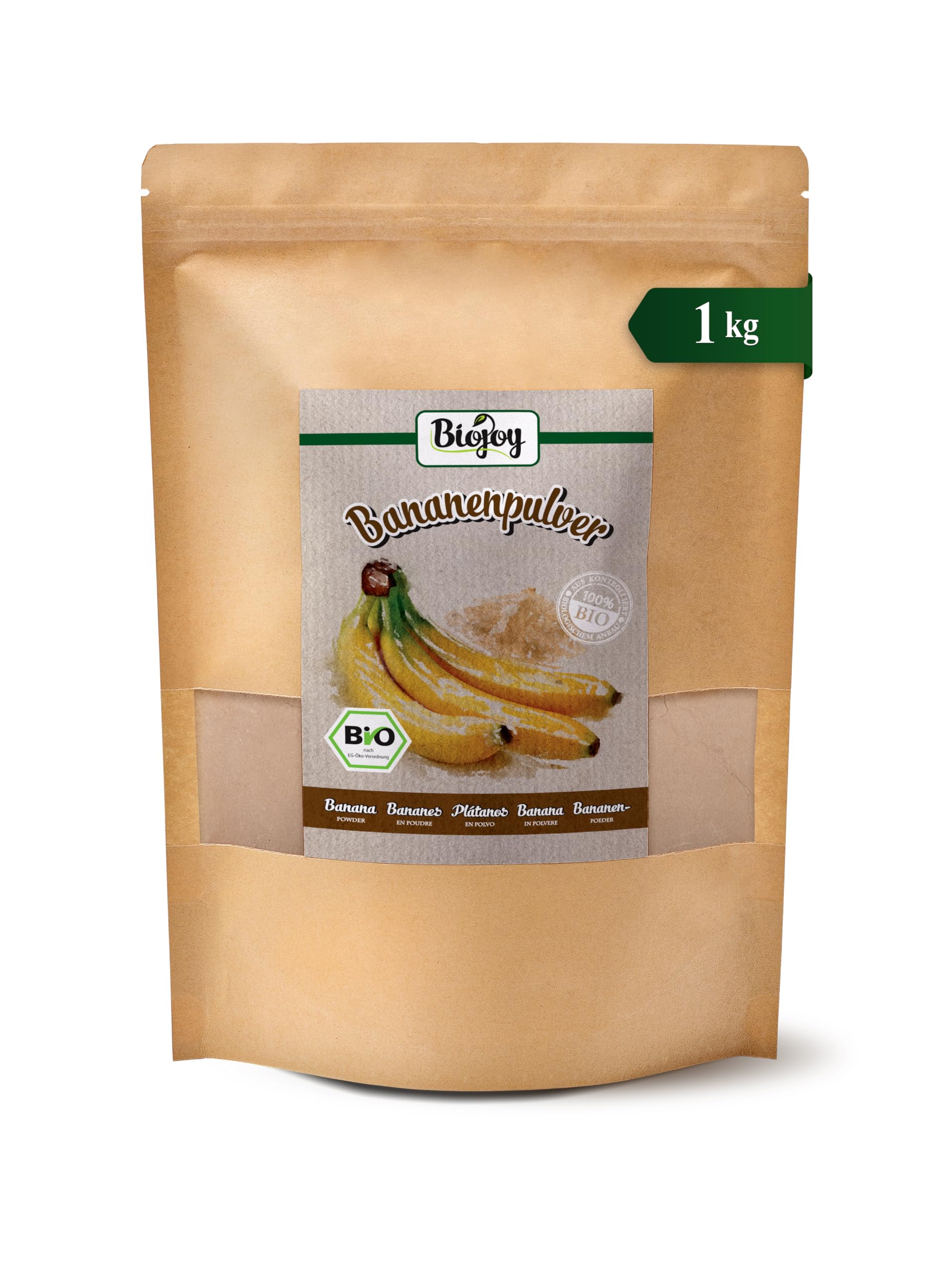 Biojoy Bananе en poudre BIO (1 kg), idéal pour le lait et le shake, sans additifs