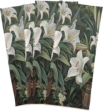 Lilies Kitchen Dish Towels Set of 4, Soft Highly Absorbent Quick-Drying Kitchen Towels for Dish Cleaning and Hand Wiping, 28 x18 Inch