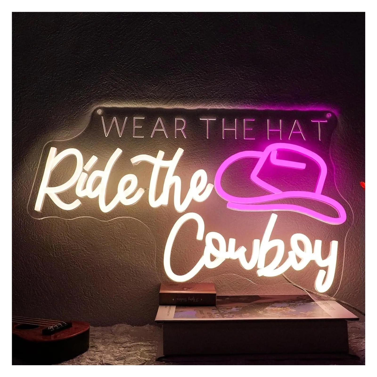 XENITE Hanging Art Neon Signs Wear The Hat Ride The Cowboy Neon Sign Dimmable Western for Man Cave Bar Pub Farm Party Club Bedroom Decor 42x25.2cm