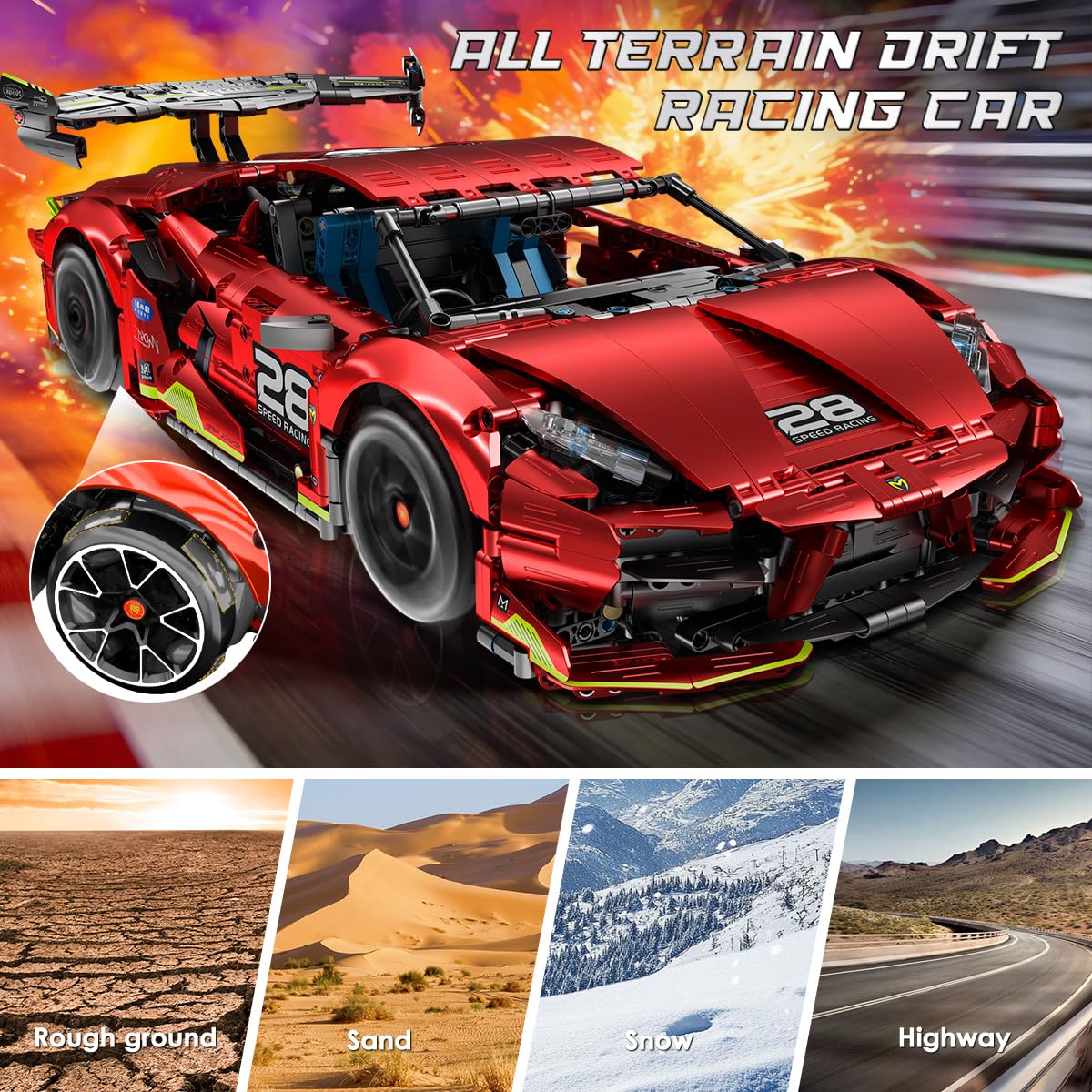 HOGOKIDS Technik Ferngesteuerter Auto Bauspielzeug - 1:10 Skala 2202 Teile Rennauto Bausatz, 2.4 GHz Aufladbarer Drift Racing Car Modellauto für Kinder Jungen Erwachsene Männer Geburtstagsgeschenk