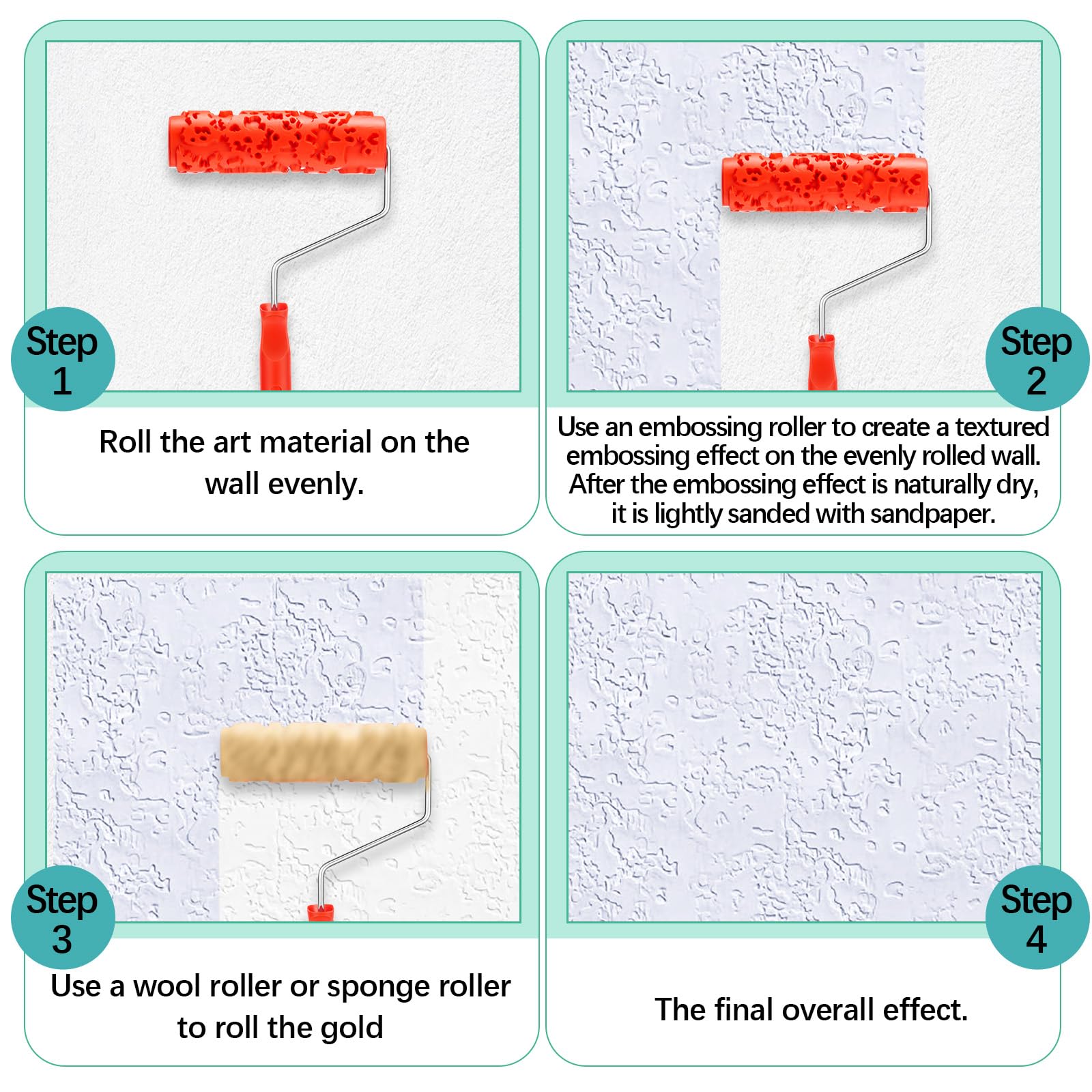 Reallnaive 2 rodillos de pintura de patrón de 7 pulgadas para decoración de pared, rodillo de goma clásico para añadir diseño a revestimientos elastoméricos de lechada gruesa, no rodillos de pintura