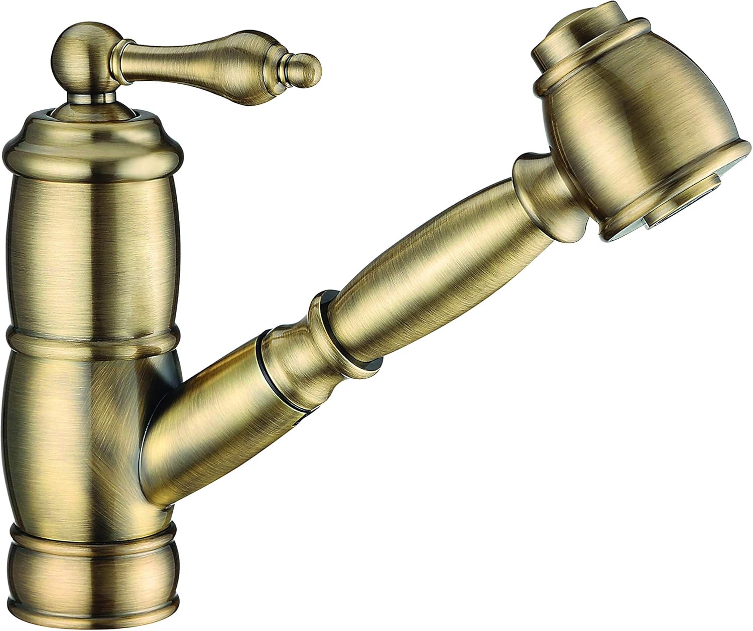 Whitehaus Kitchen Faucet; Brass Construction, Swivel Spout, Pull-Out Spray Head; Antique Brass