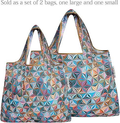 Miniatura 9 de allydrew Bolsas de comestibles reutilizables de nailon plegables grandes y pequeñas, juego de 2