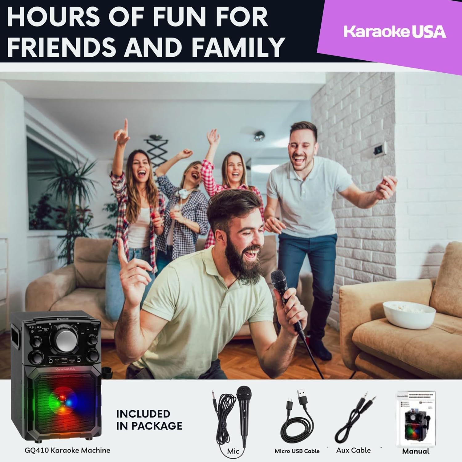 Karaoke USA Portable MP3 Karaoke Player with Bluetooth, PA, and Built-In Battery (GQ410) , Black - Image 2