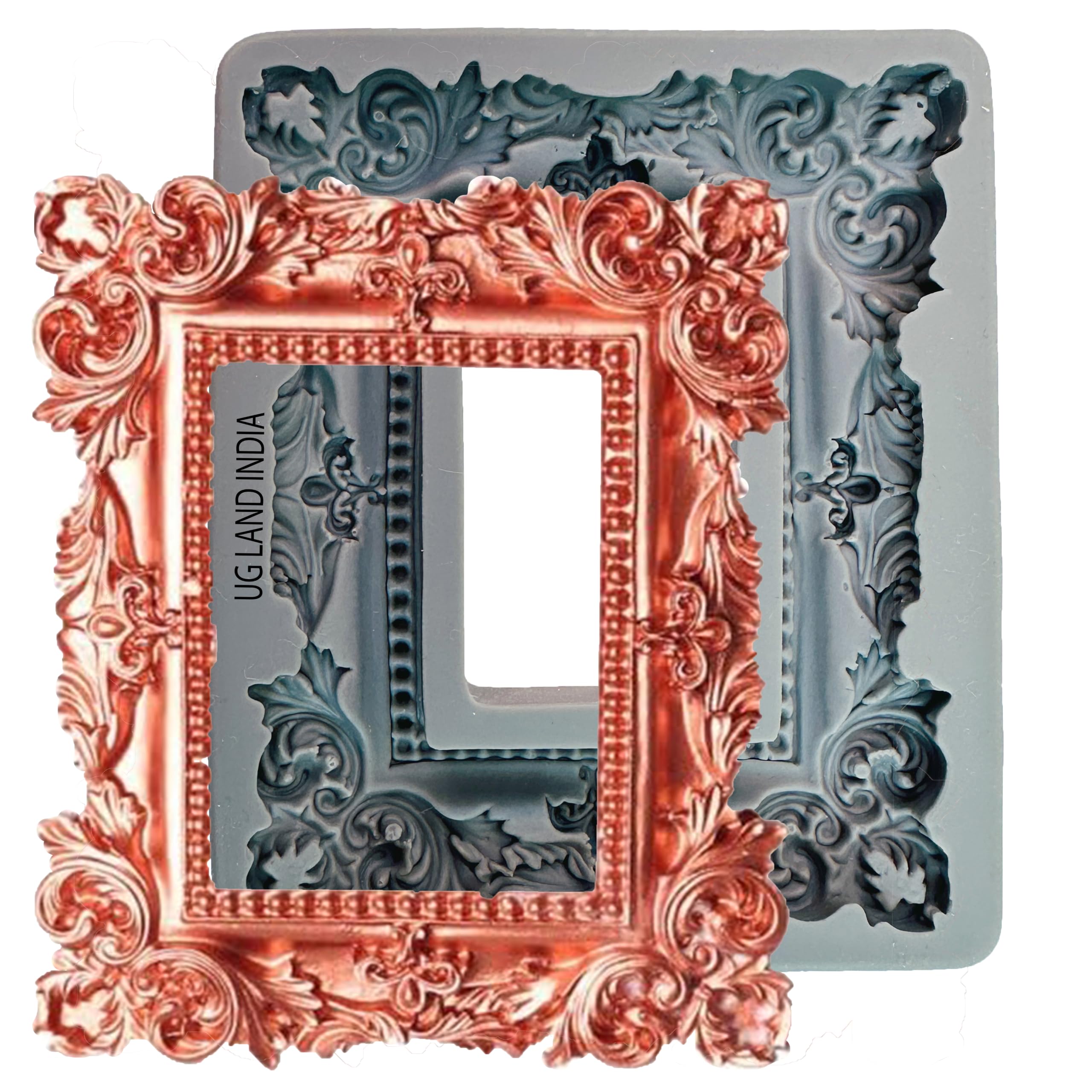 UG LAND INDIA Baroque Ornate Frame Silicone Mold | Vintage Photo Frame Fondant Mold for Cake Decorating, Chocolate, Resin, Polymer Clay, Soap, Wax & Plaster Crafts Reusable Food Grade Ornate Photo Frame Mould for DIY Crafts-picture-25