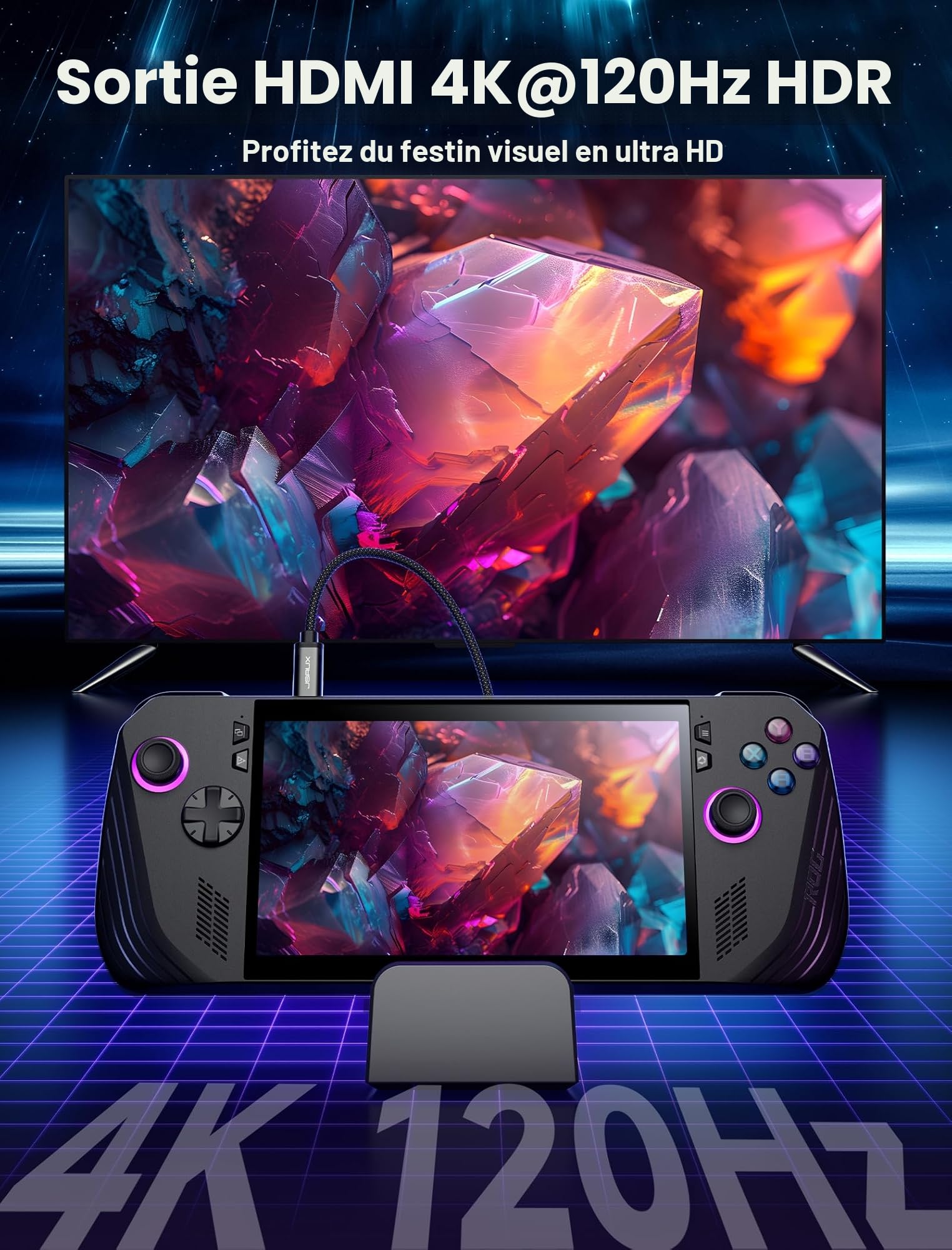 JSAUX Station d'accueil pour ROG Xbox Ally X (2025)/ROG Ally X/ROG Ally X/Steam Deck/Legion Go, Dock 6-en-1 avec HDMI 4K@120Hz, Ethernet Gigabit, USB-A et USB-C 3.2 Gen 1, Charge 100W – HB0609 Noir