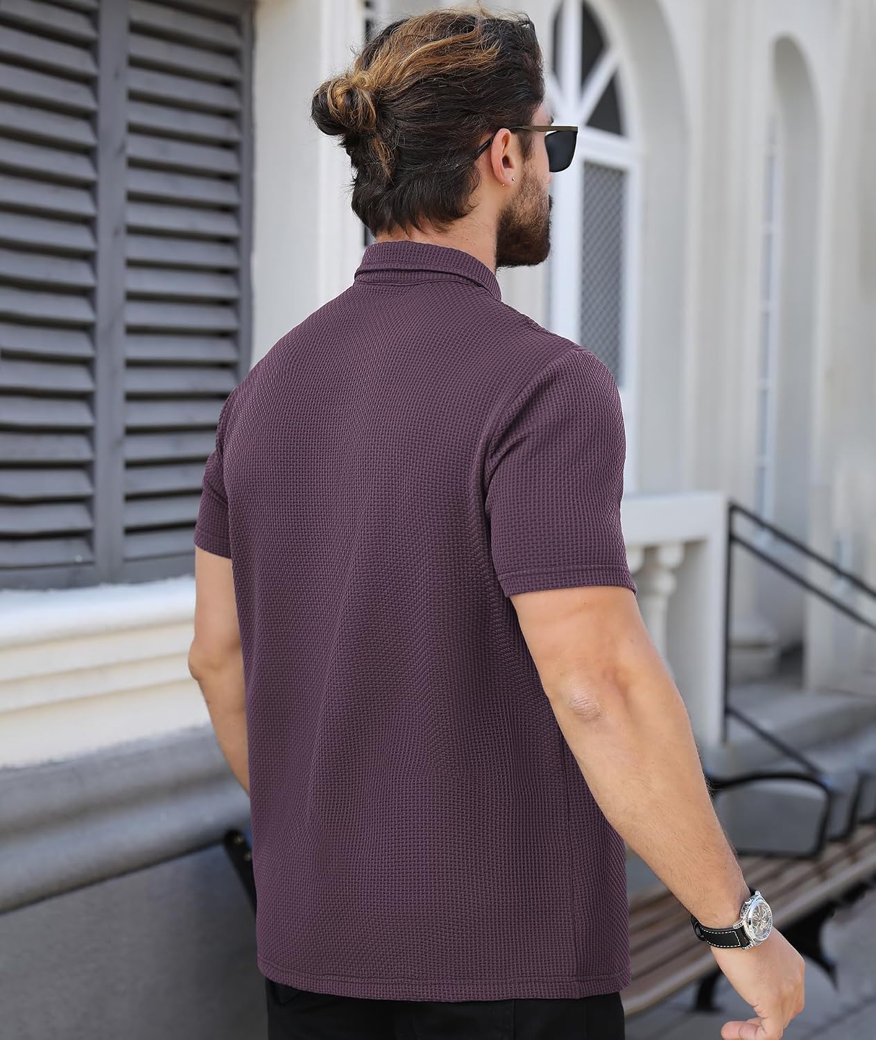 V VALANCH Mens Texture Polo Shirts Short Sleeve Lightweight Cool Dry Business Casual Golf Polo Collared Shirt