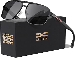 Aviator Sunglasses for Men Square Polarized Polygon Lens - UV 400 Protection
