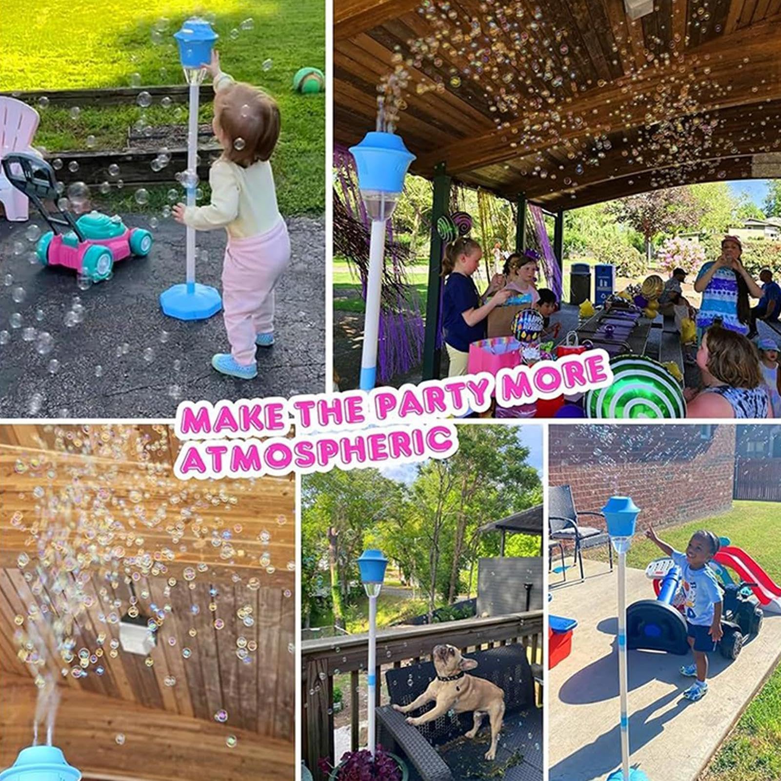 Standing Bubble Machine, Bubble Maker Stand with LED Lights, Automatic Bubbles Torch Garden Lamp, Road Lamp Shape Bubbles Blower, for Birthday Party, Backyard, Lawn, Park(Blue) — view 5