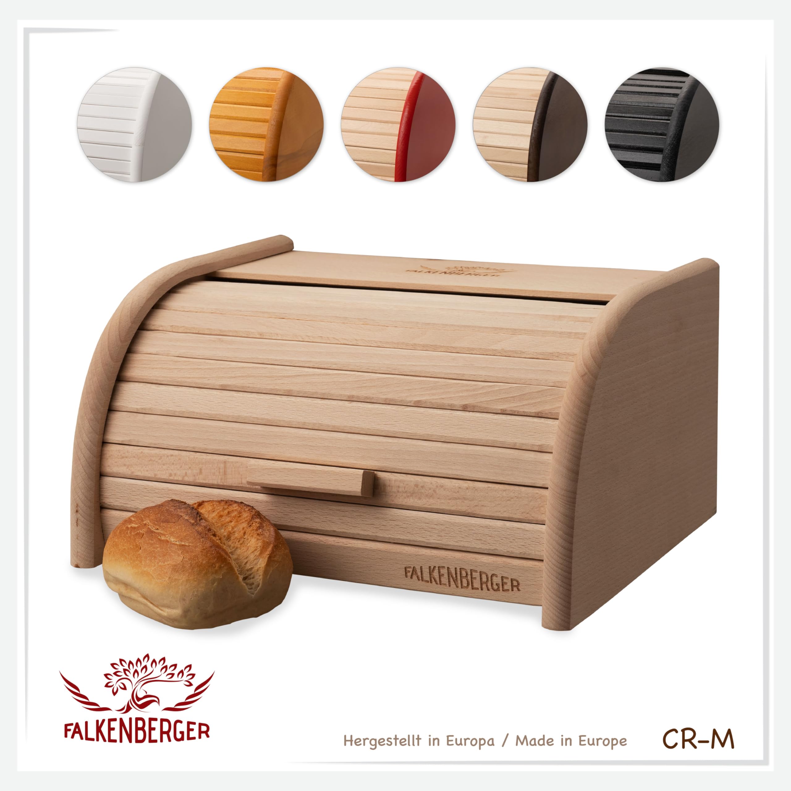 Boîte à pain en bois de hêtre Env. 32 x 25 x 16 cm M Boîte à pain à rouleau Boîte à pain traditionnelle avec couvercle roulant Fait main