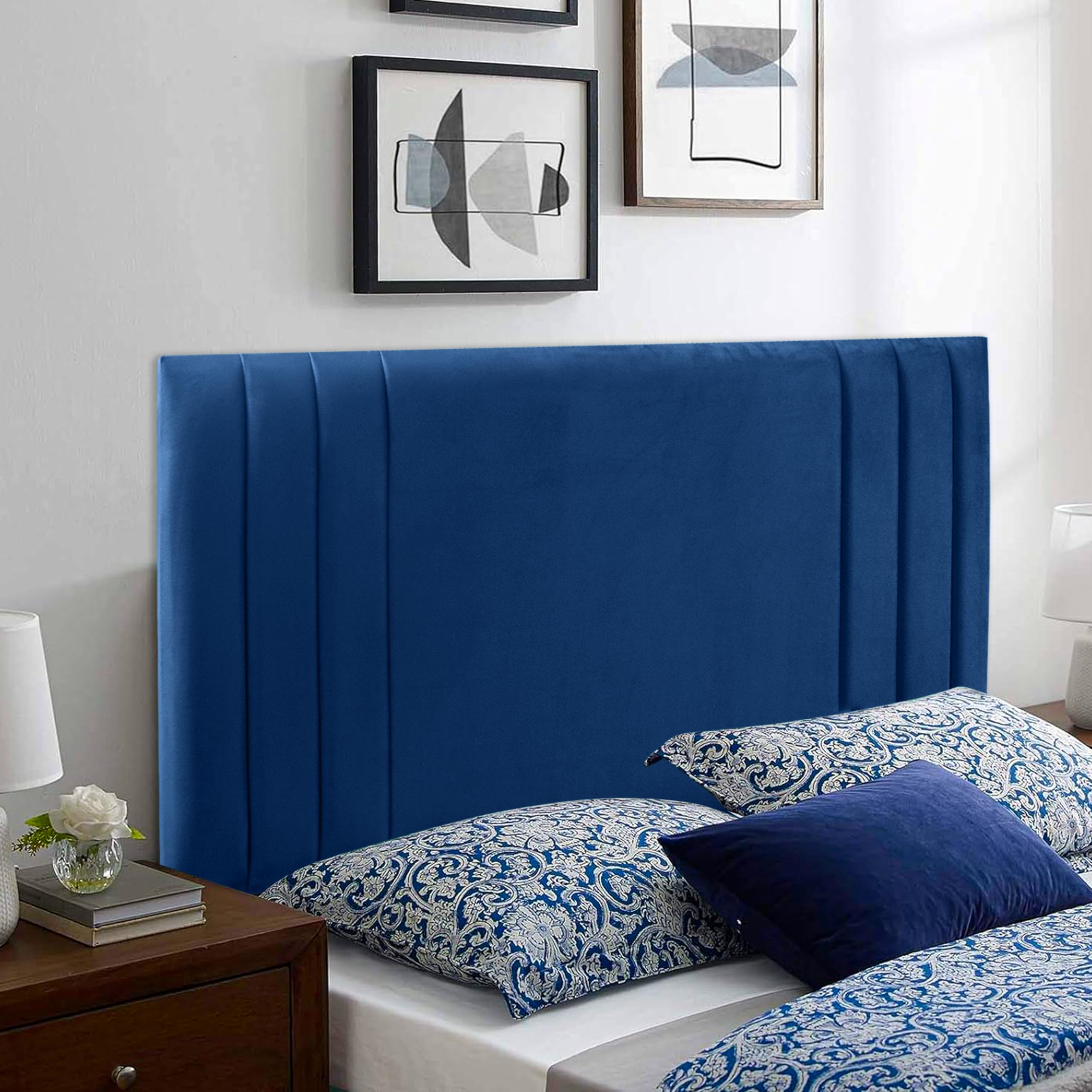 HB-1 Headboards for Beds – Rio 24'' Divan Bed Headboard – Headboards for Divan Beds, Bedroom & Hotel Furniture, Elegant Soft Plush Fabric Head Board (Blue Plush, 3FT Single)
