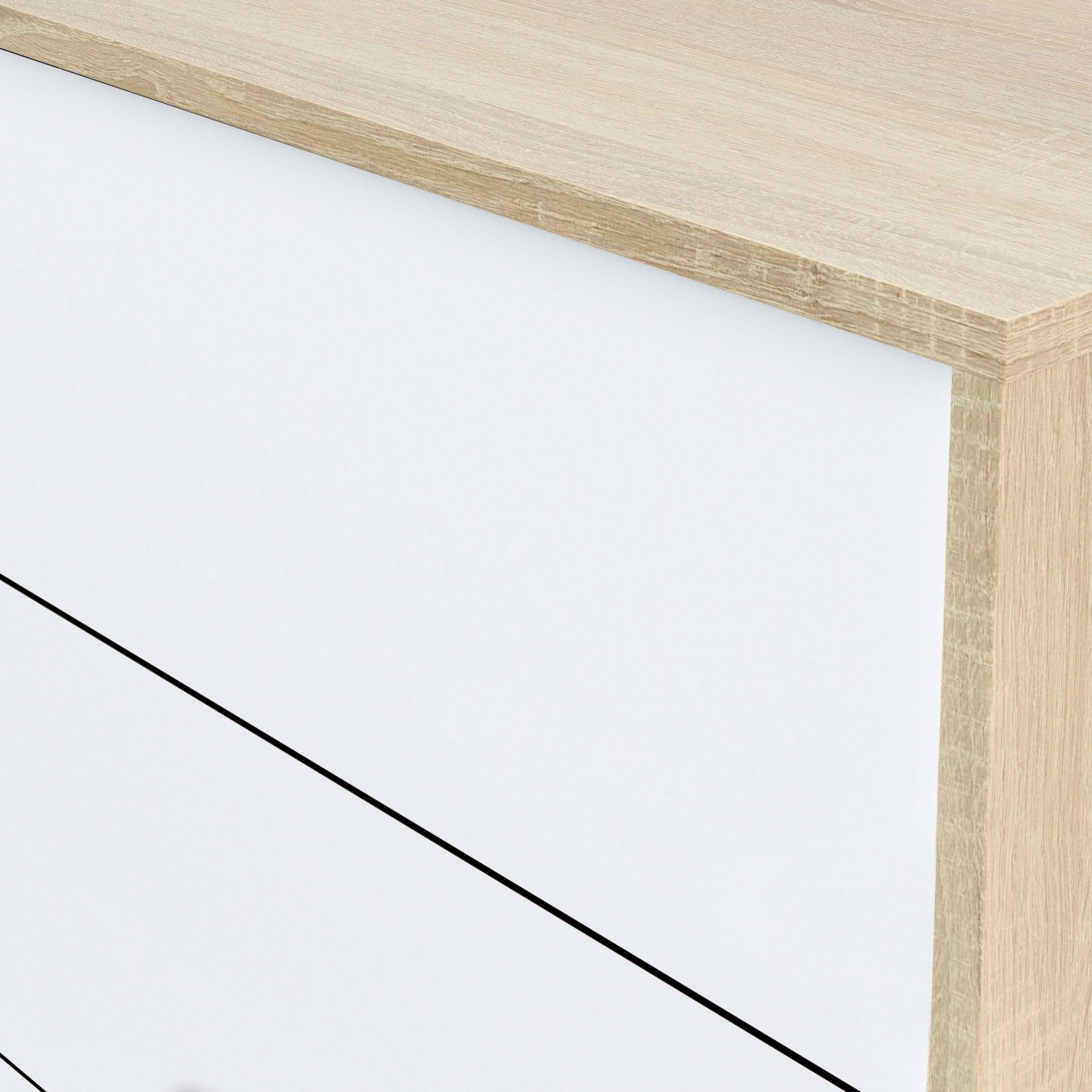 Habitdesign Aparador 2 Puertas + 3 Cajones, Buffet, Modelo Brooklyn, Acabado Roble Canadian y Blanco Artik, Medidas: 74 cm (Alto) x 154 cm (Ancho) x 41 cm (Fondo)