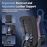 Vista 7 de COLAMY Silla de Oficina Ergonómica de Malla, Silla de Escritorio Ejecutiva para Computadora, Silla de Oficina Ergonómica con Soporte Lumbar