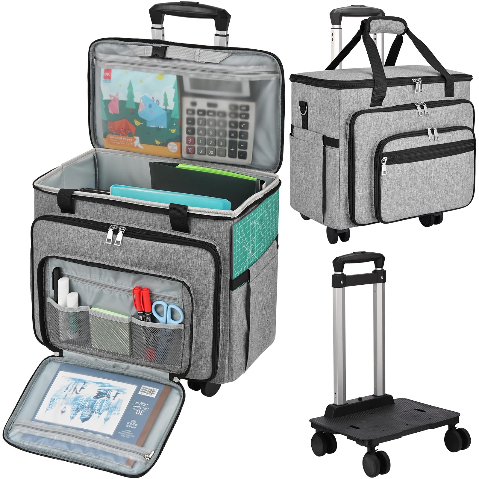 Teacher Bag Craft Bag with Detachable Dolly Multifunctional Rolling Bag  Briefcase Wheeled Bag for Work,Teaching,Office,Craft Rolling Tote Bag