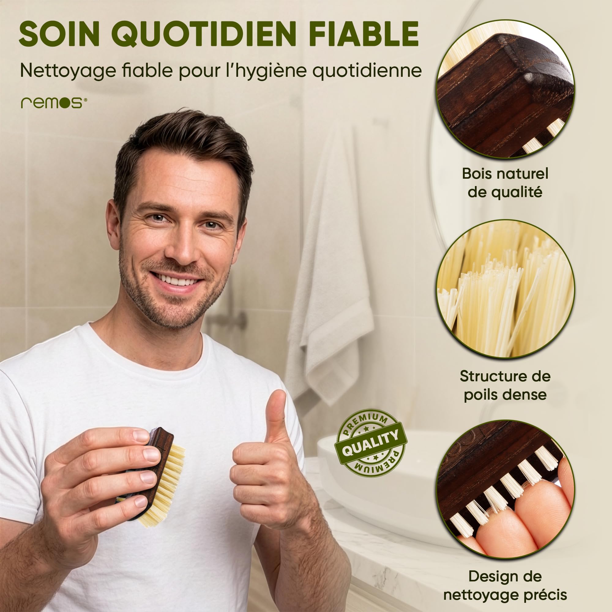 REMOS Mini Brosse à Ongles de Voyage avec Poils de Sanglier en Bois de hêtre [5,9 x 2,9 x 3 cm]