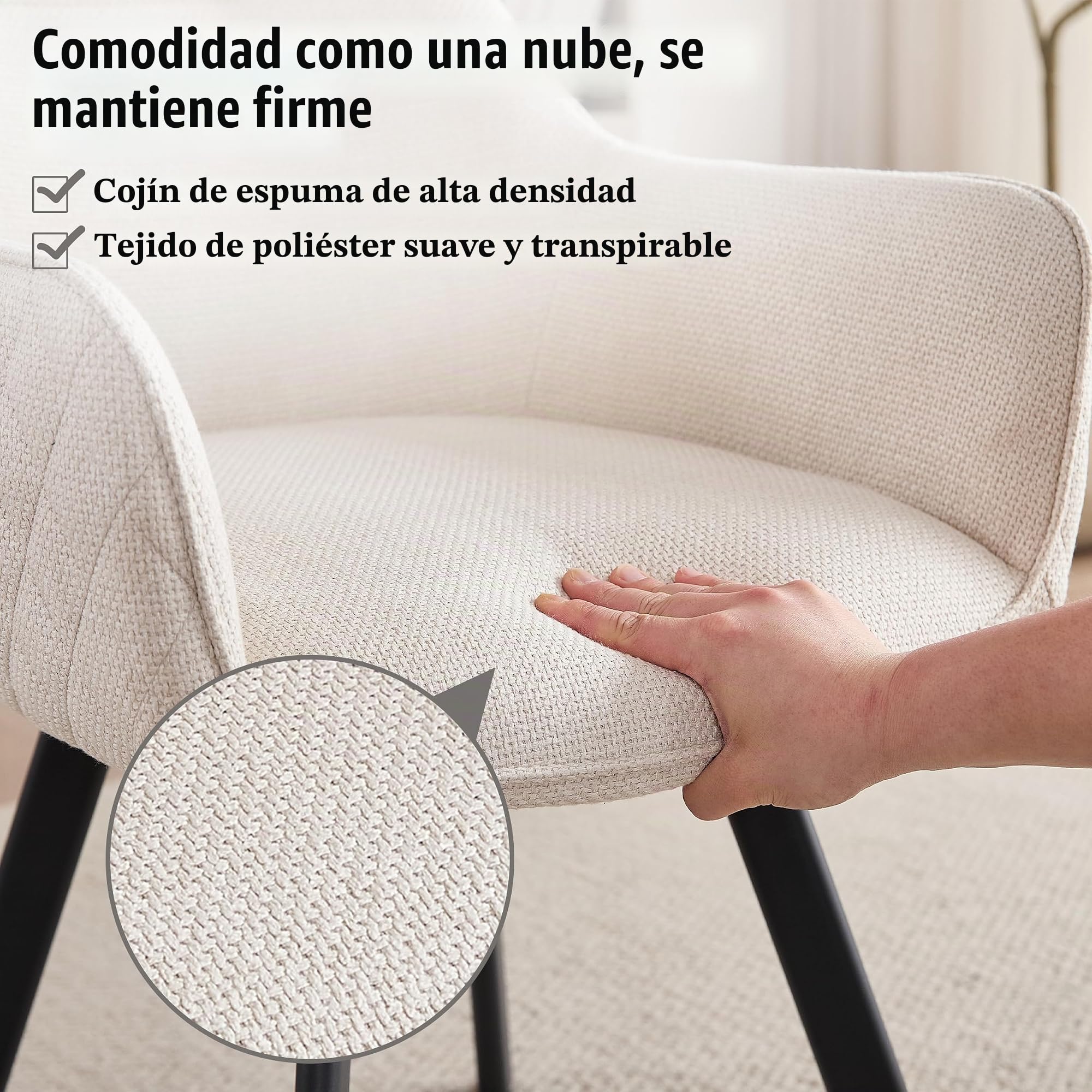 Sillas de Comedor Giratorias Pack de 2, Butacas Tapizadas con Reposabrazos, Moderna de Tela y Metal, para Salón, Beige