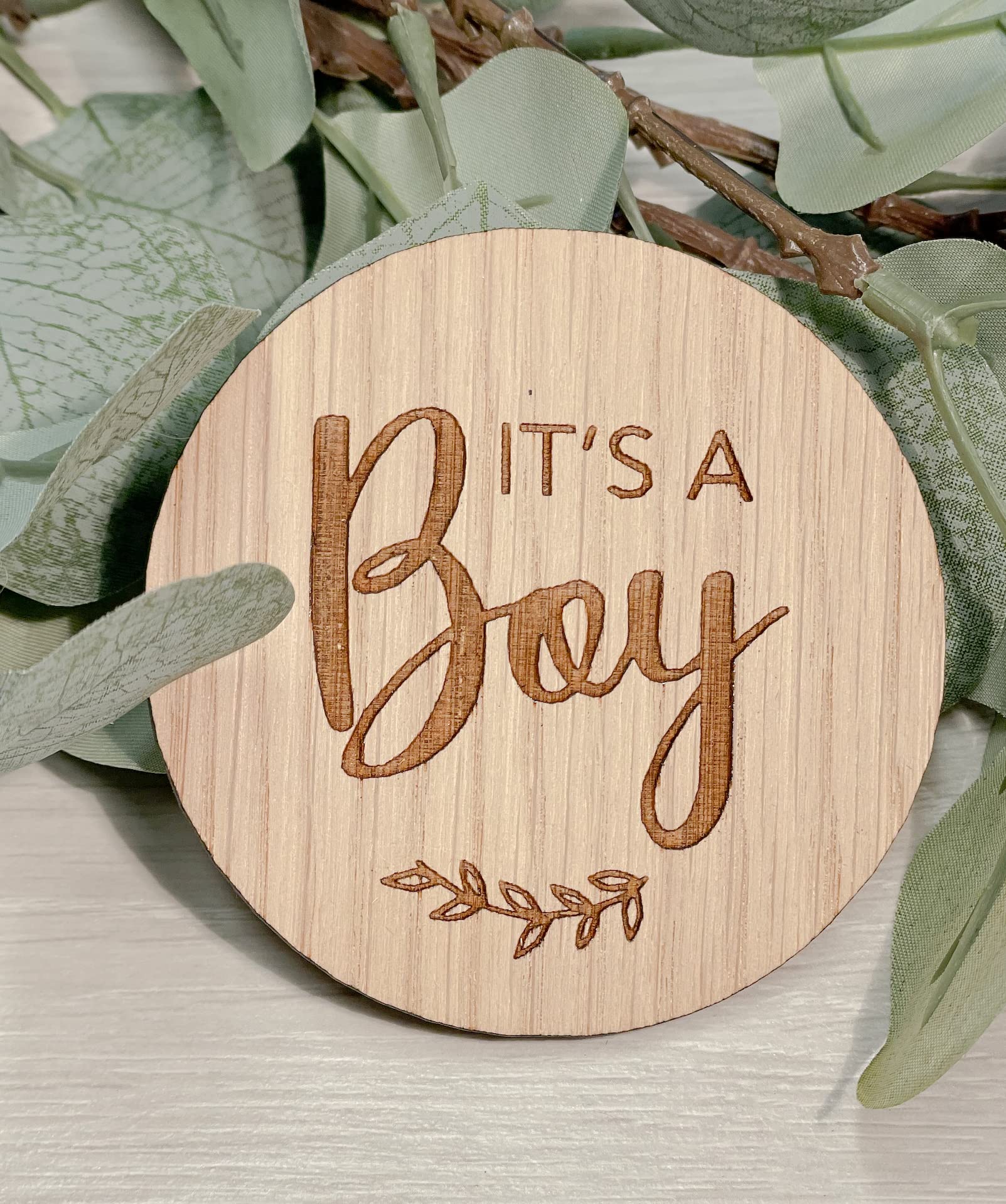 It's a Boy Wooden Circle Circular Disk Baby Gender Pregnancy Announcement Social Media