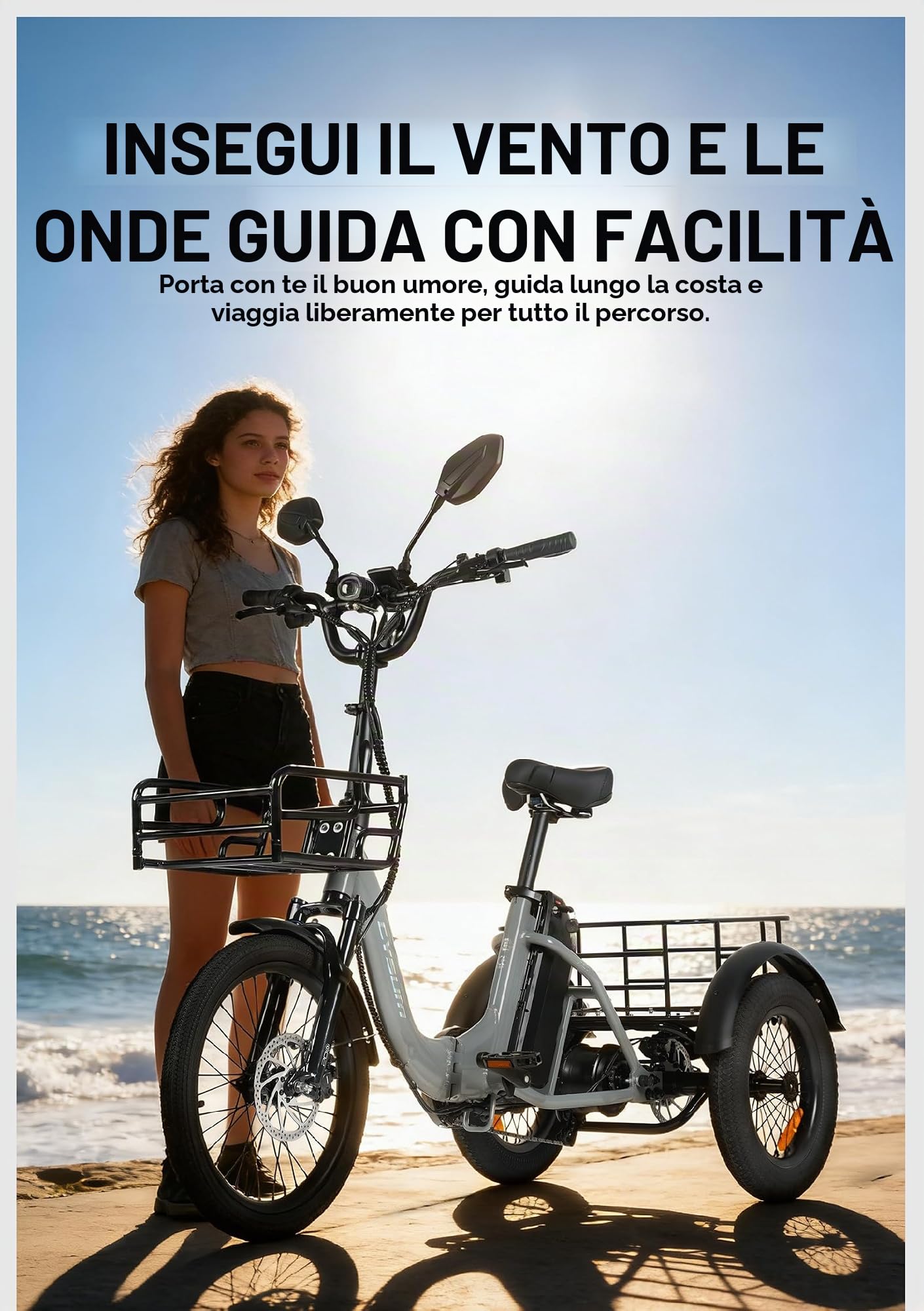 cysum Triciclo elettrico per adulti AG1 Pro, dotato di batteria da 48 V e 20 Ah, con un'autonomia fino a 150 chilometri; biciclette pieghevoli e da carico, dotate di NFC e funzione di retromarcia