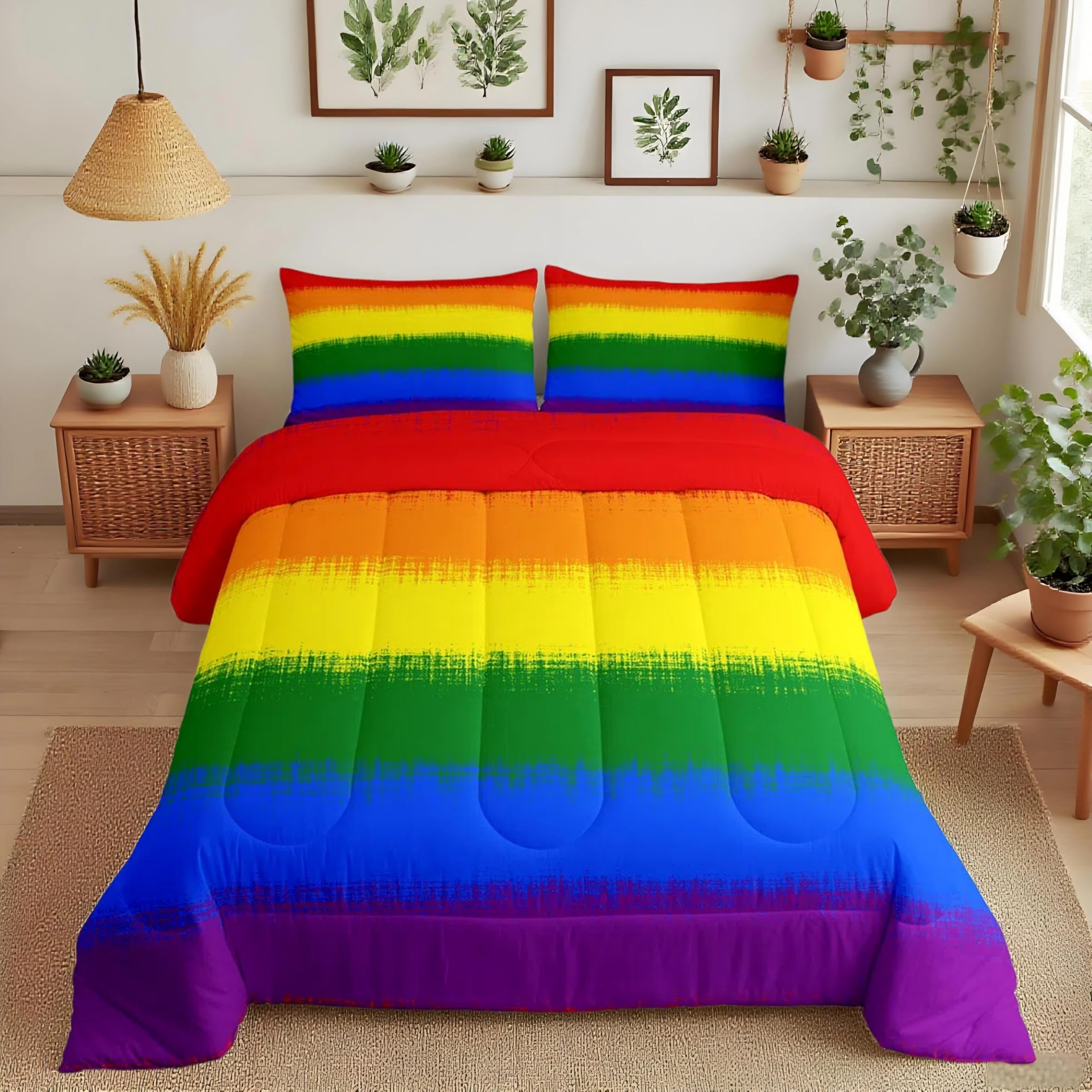 Feelyou Rainbow Bedding Set Colorful Rainbow Comforter Set for Kids Boys Girls Multicolor Comforter Ultra Soft Quilt Set 1 Comforter Set with 1