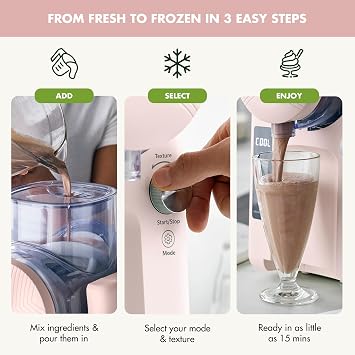 GreenPan Frost Ice Cream Maker & Slushie Machine, Soft Serve, Sorbet, Margaritas, Milkshakes, Frozen Yogurt, No Pre-Freezing, Ready in 15 Mins, 6 Modes, 7 Textures, Self-Cleaning, Family Size, Pink