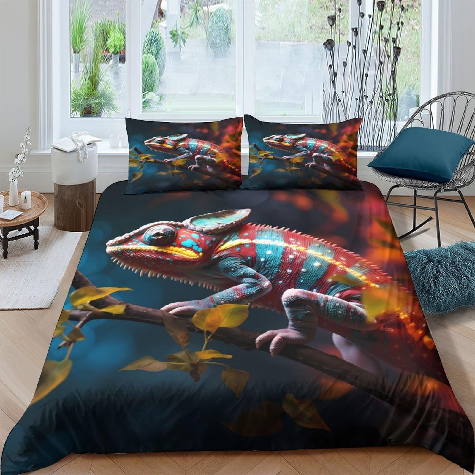 Ctjqhvkz Style-3 3D Printed Colorful Chameleon Fitted Sheet Microfiber Soft Animal Art Mattress Cover Bedroom Dorm Decor Single（135X200cm）