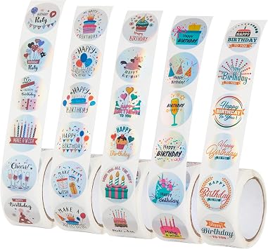 1000 PCS Holographic Happy Birthday Stickers Roll, 1 Inch Colorful Round Labels for Gift Wrapping, Party Favors, Envelopes & Scrapbooking