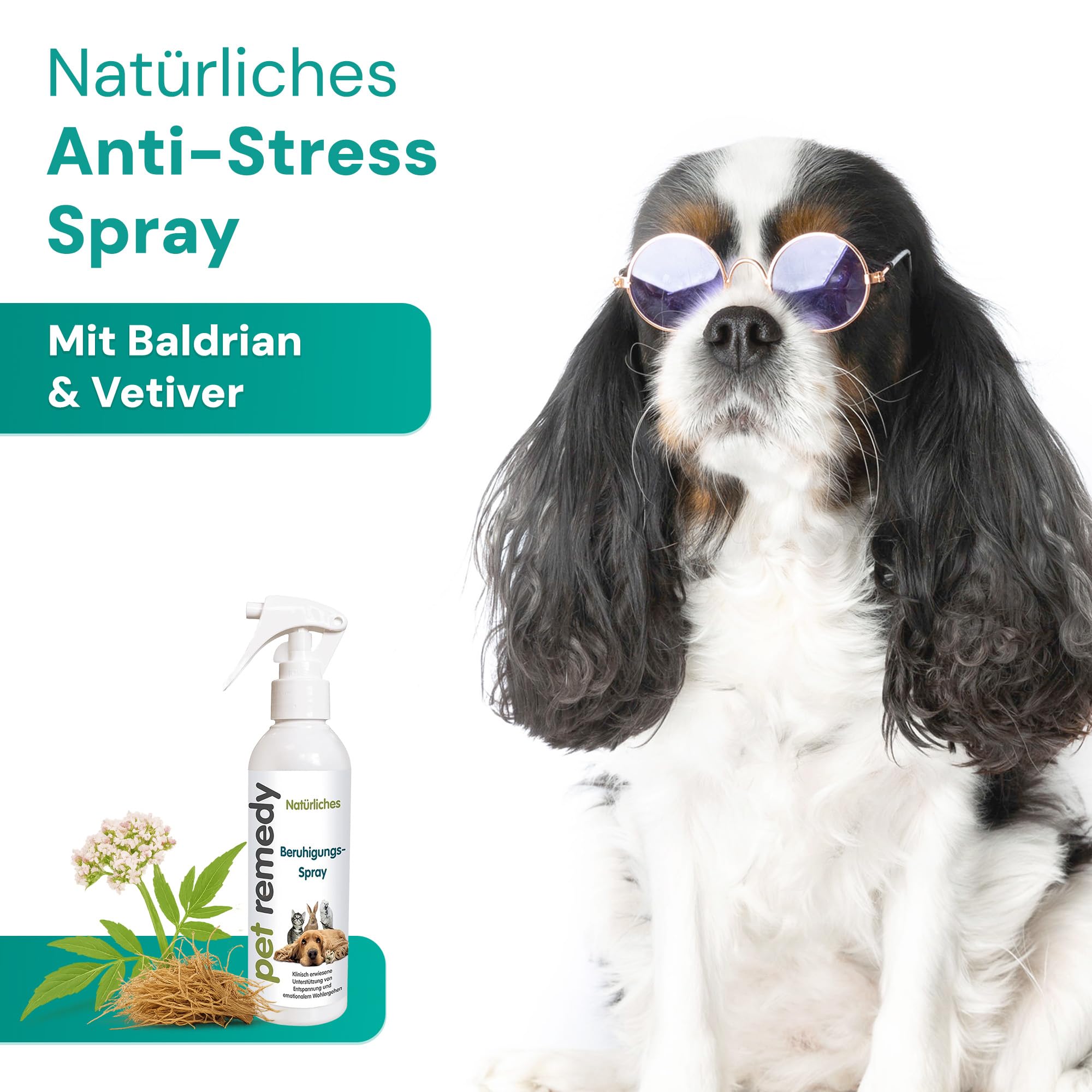 Emmi Pet Remedy Beruhigungsspray 200 ml – Natürliches Anti-Stress Spray für Hunde, Katzen & Haustiere I Beruhigung bei Angst, Trennung, Reisen & Feuerwerk I Mit Baldrian, Vetiver & ätherischen Ölen