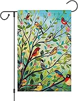 Louise Maelys Spring Welcome Garden Flag 12x18 Double Sided Burlap Bird Tree Floral Outdoor Yard Decor