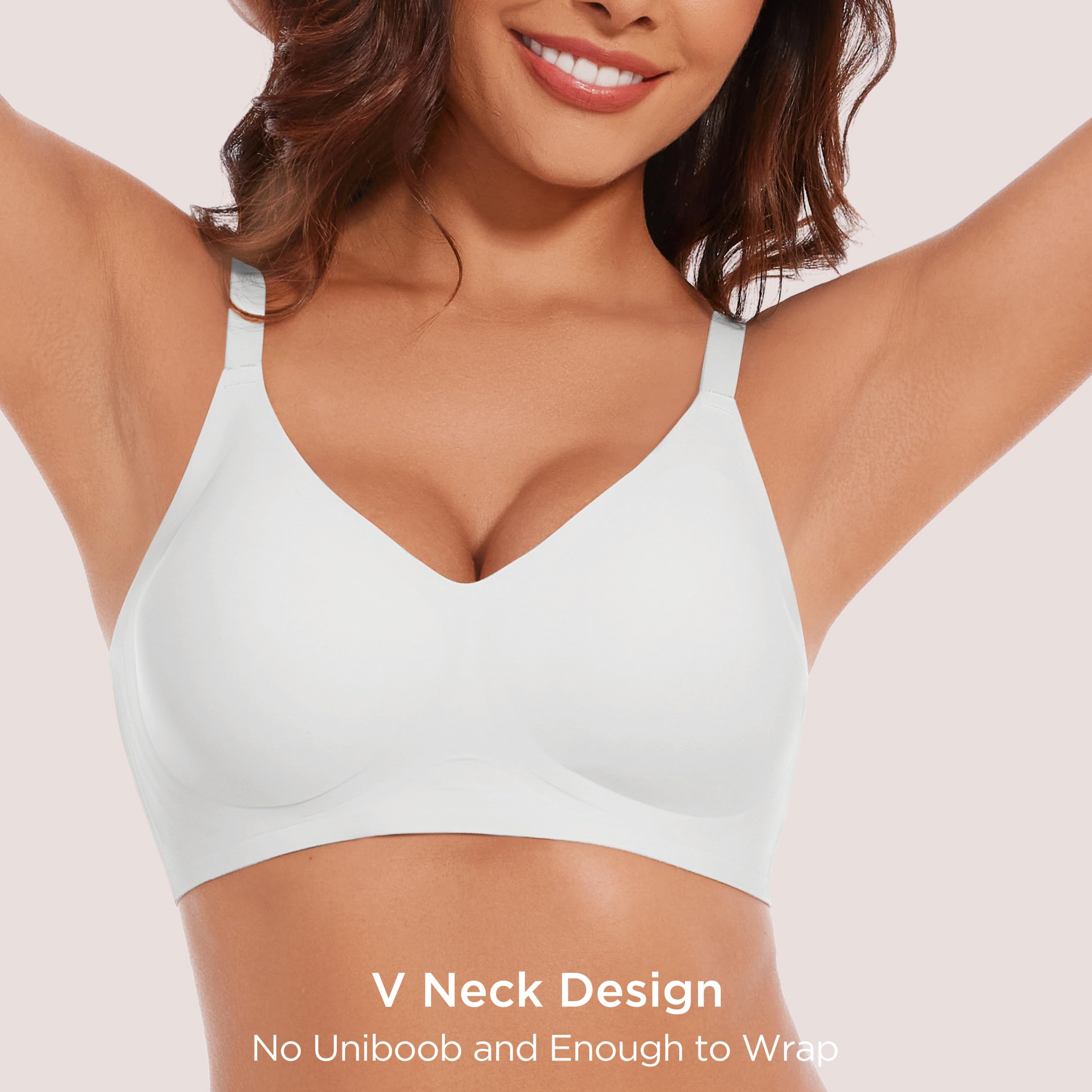 HBselect Reggiseno Senza Ferretto V Collo Morbido e Traspirante Comfy | Seamless Push Up Imbottito Morbido Bra Senza Cuciture con Jelly Strip T-Shirt Bralette con Estensione