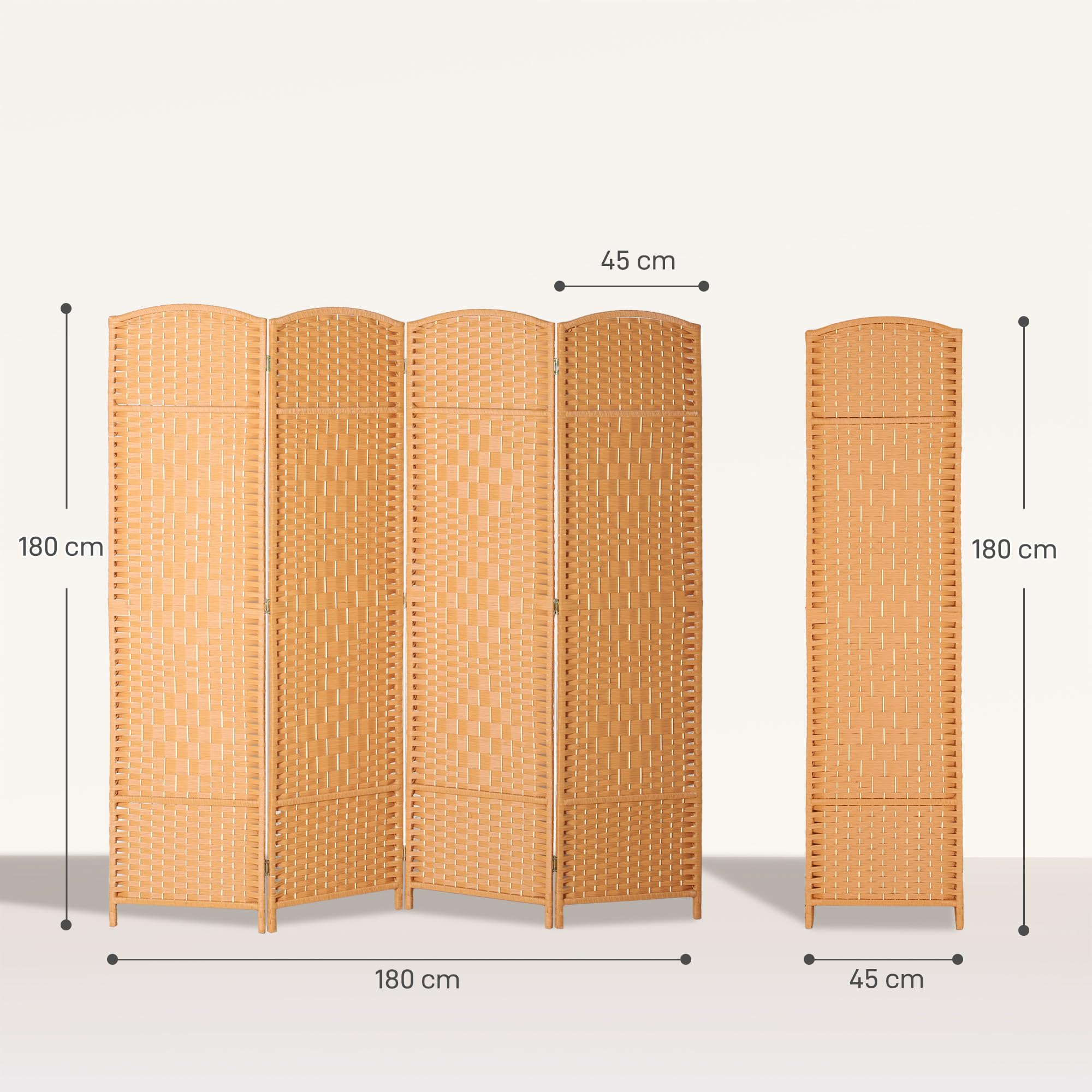 HOMCOM Paravent Intérieur en Bois, 4 Panneaux, 180 x 180 cm, Séparateur de Pièce Pliable, pour Salon, Chambre à Coucher, Maison, Brun Clair