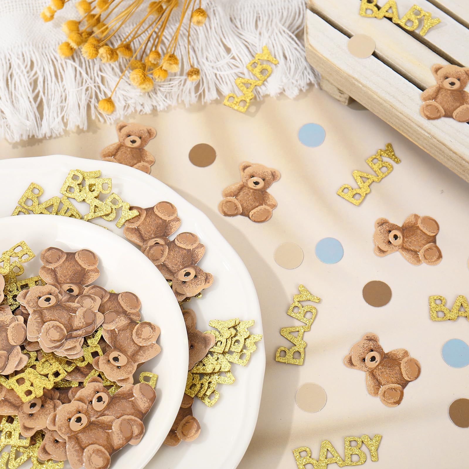 JarThenaAMCS 300 Stück Bären-Konfetti für Babypartys, 5 Designs, Papier-Tisch-Konfetti-Streuungen für Party-Dekoration