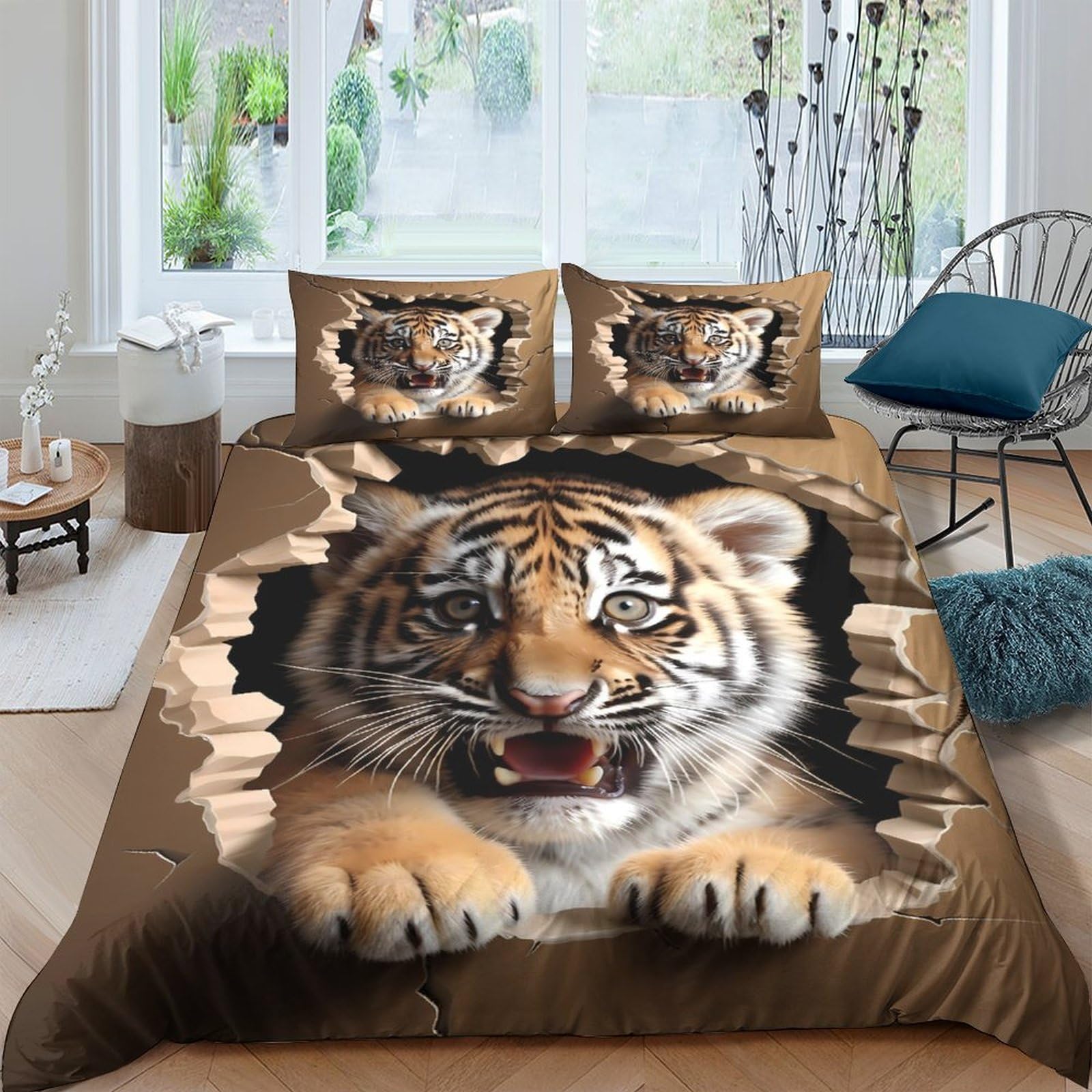 Ctjqhvkz Style-7 3D Printed Realistic Tiger Fitted Sheet Microfiber Soft Non-Slip Jungle Animal Bed Cover For Bedroom Living Room Mattress Protection Single（135X200cm）