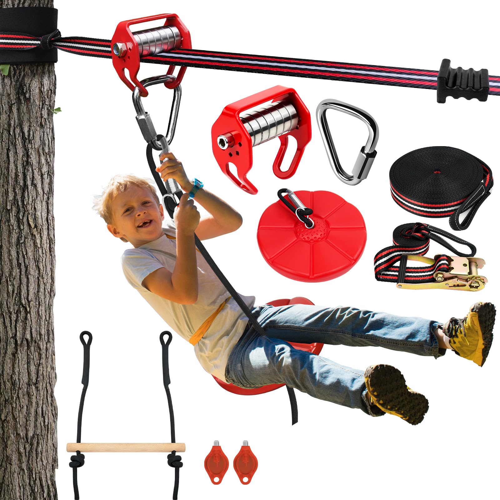 Buy Zip Lines for Kids Outdoor Toys Pulley Kits with 65 Ft Slackline