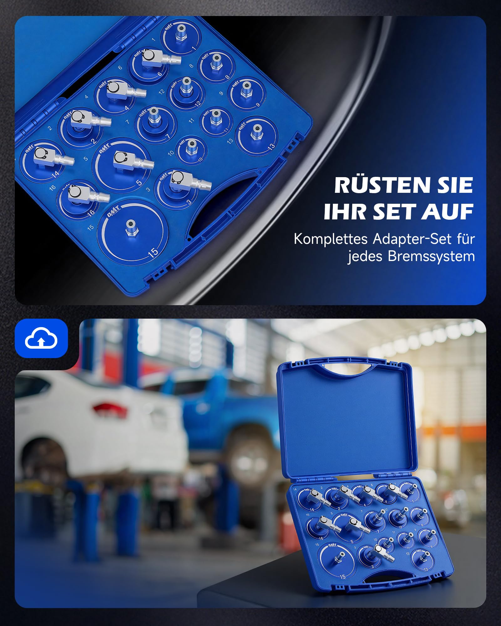 Orion Motor Tech 23-TLG. Bremsenentlüftungsgerät Adapter-Set, Bremsenentlüfter Set aus Aluminium mit Schnellkupplung, kompatibel mit Mercedes-Benz BMW Audi Tesla Ford