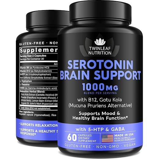 Natural Serotonin Support Supplement - Serotonin & Cortisol Support, 60 pcs | 5-HTP, Vitamin B6 B12, GABA, L Theanine, L Tryptophan Vitamin Supplement for Women