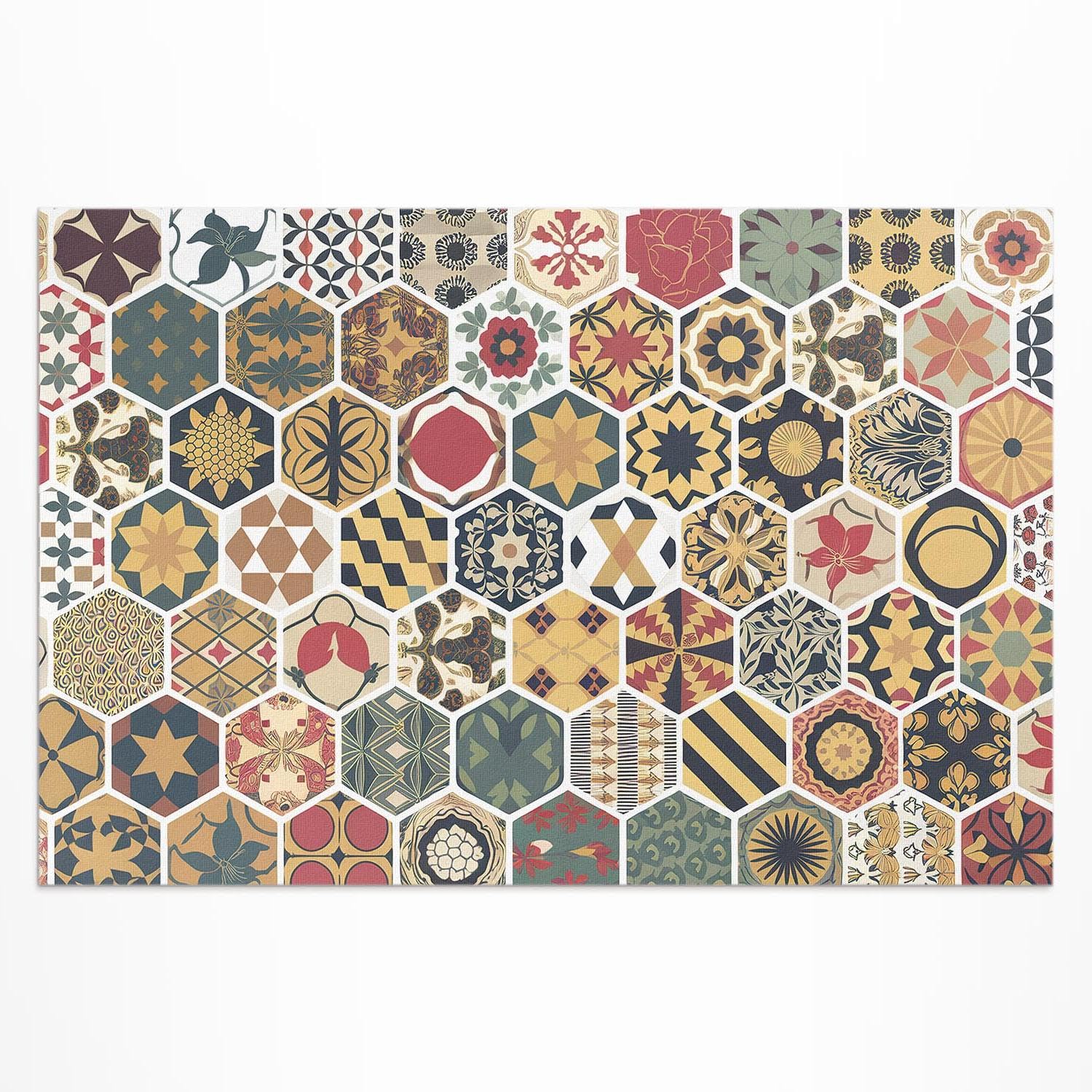 Tapis de balcon en PVC 140x210 cm avec motif mosaïque hexagonale étanche