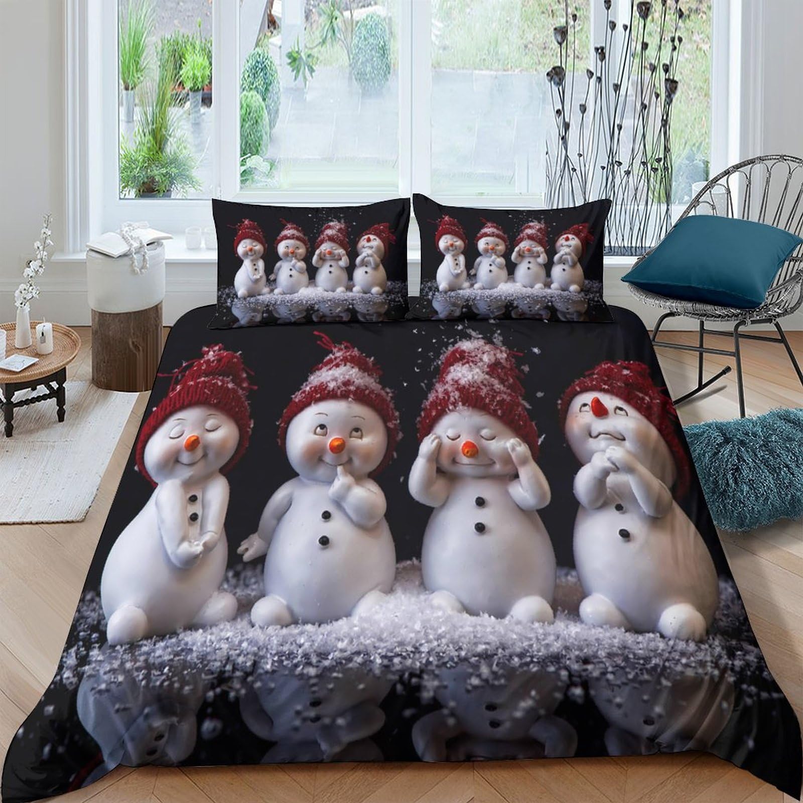 Ctjqhvkz Style-1 3D Printed Snowman Family Fitted Sheet Microfiber Black Christmas Cartoon Bed Cover Anti-Slip Machine Washable For Bedroom Guest Room Single（135X200cm）