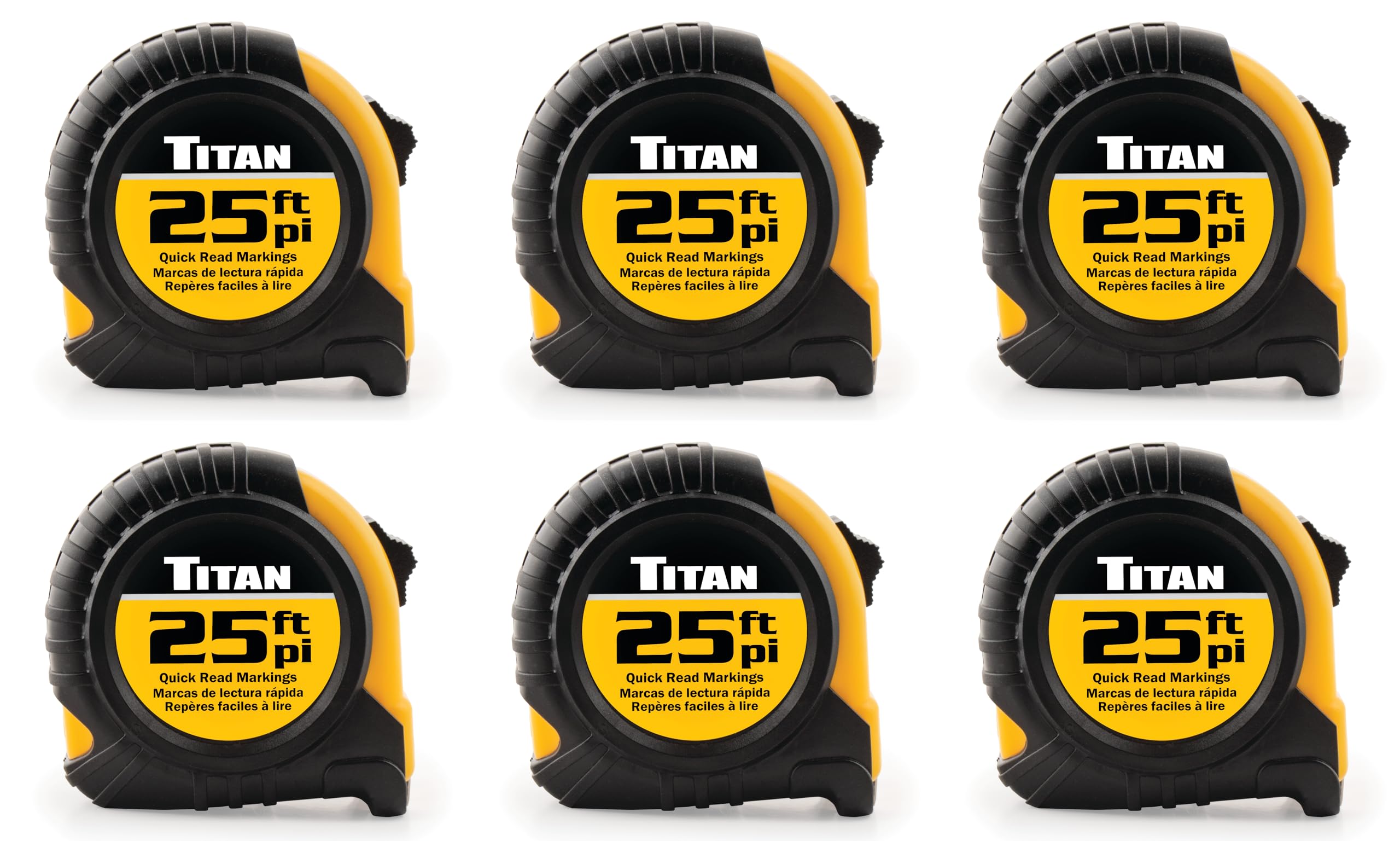 Titan 10925 Maßband-Set, 6-teilig, 7,5 m, mit gut lesbaren Standardmarkierungen und robustem Etui