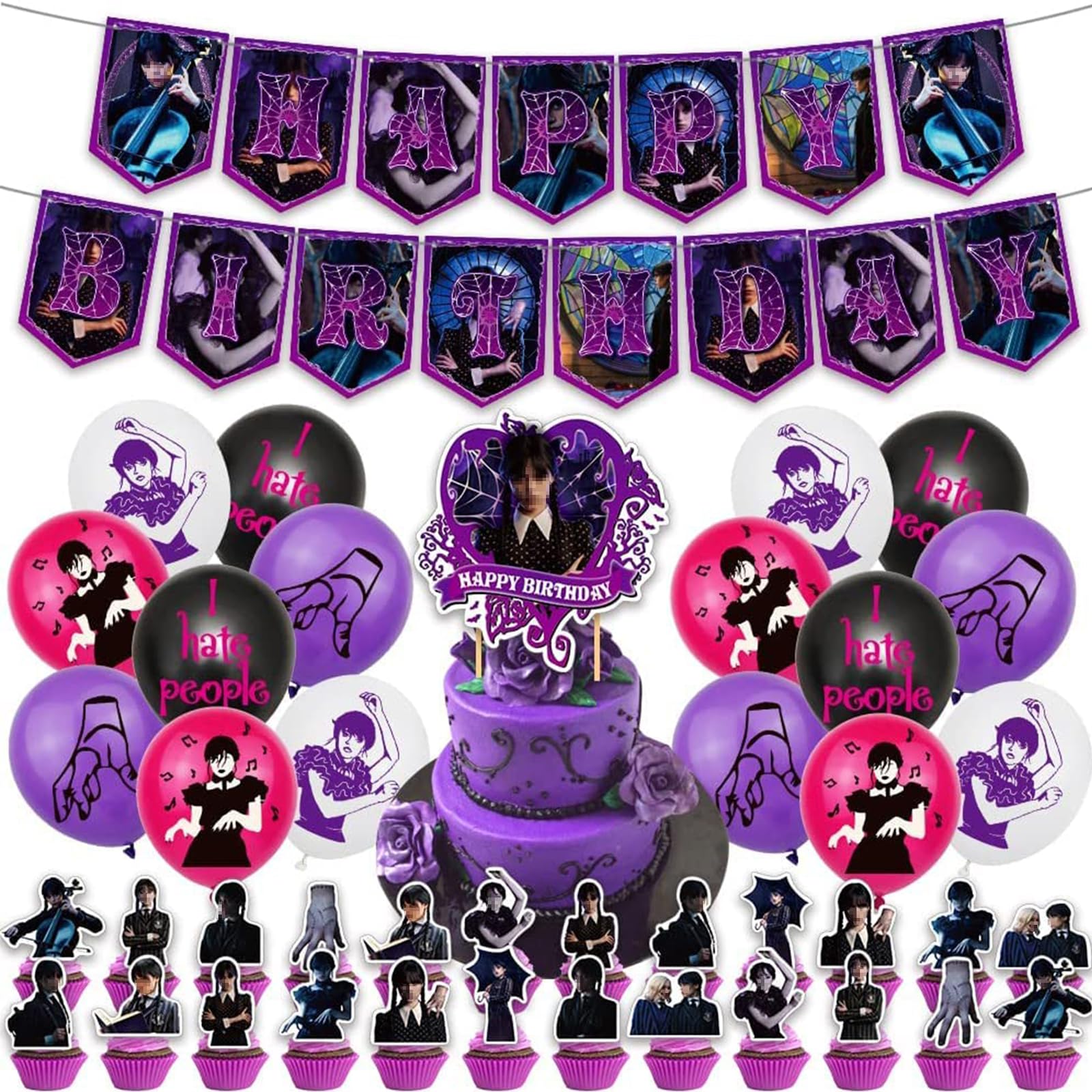 59PCS Birthday Party Decorations, Party Theme Supplies with Happy Birthday Banner,Cake Topper ,Balloons for Boys Girls Birthday Party Decor