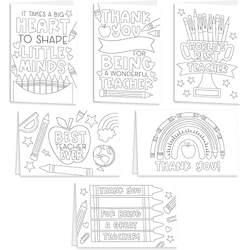 Hadley Designs 24 Teacher Thank You Cards With Envelopes - 4x6 Teacher Appreciation Cards Bulk, Cute Thank You Notes From Students, Assorted End of School Year Card for Teachers Gifts, Designed in USA